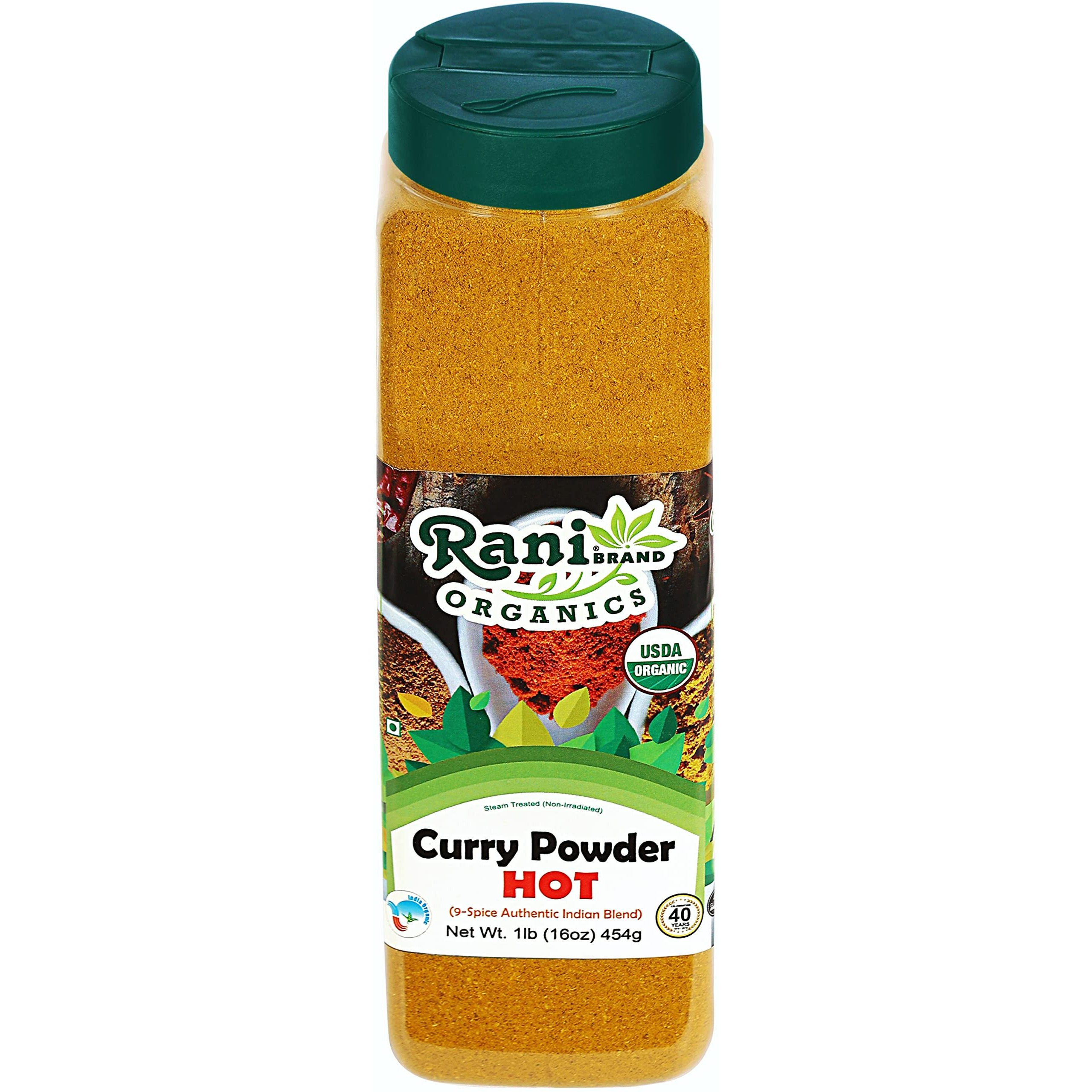 Rani Organic Curry Powder Hot (9-Spice Authentic Indian Blend) 16oz (1lb) 454g PET Jar ~ All Natural, Salt-Free, Vegan, Gluten Friendly, NON-GMO, Indian Origin, USDA Certified Organic
