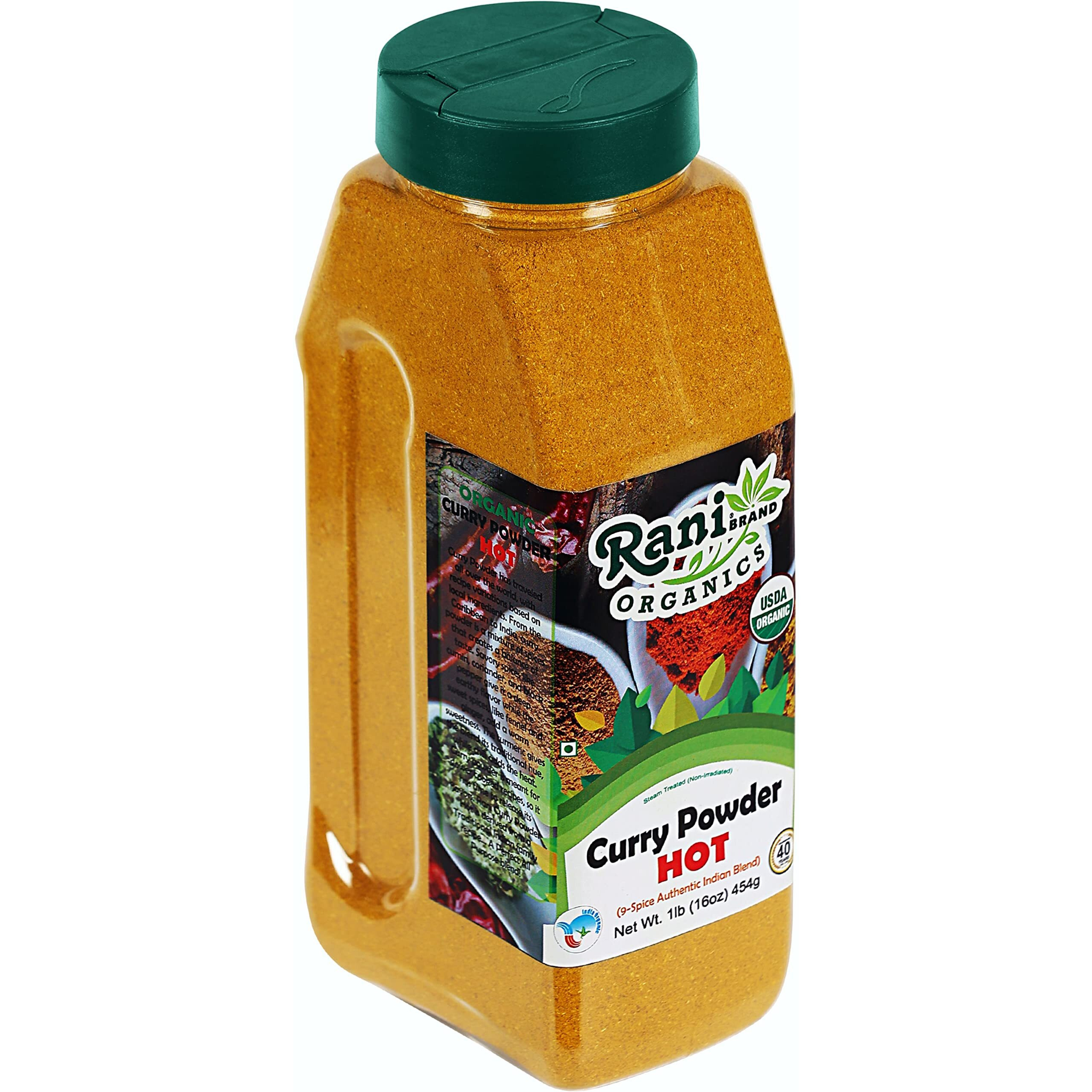 Rani Organic Curry Powder Hot (9-Spice Authentic Indian Blend) 16oz (1lb) 454g PET Jar ~ All Natural, Salt-Free, Vegan, Gluten Friendly, NON-GMO, Indian Origin, USDA Certified Organic