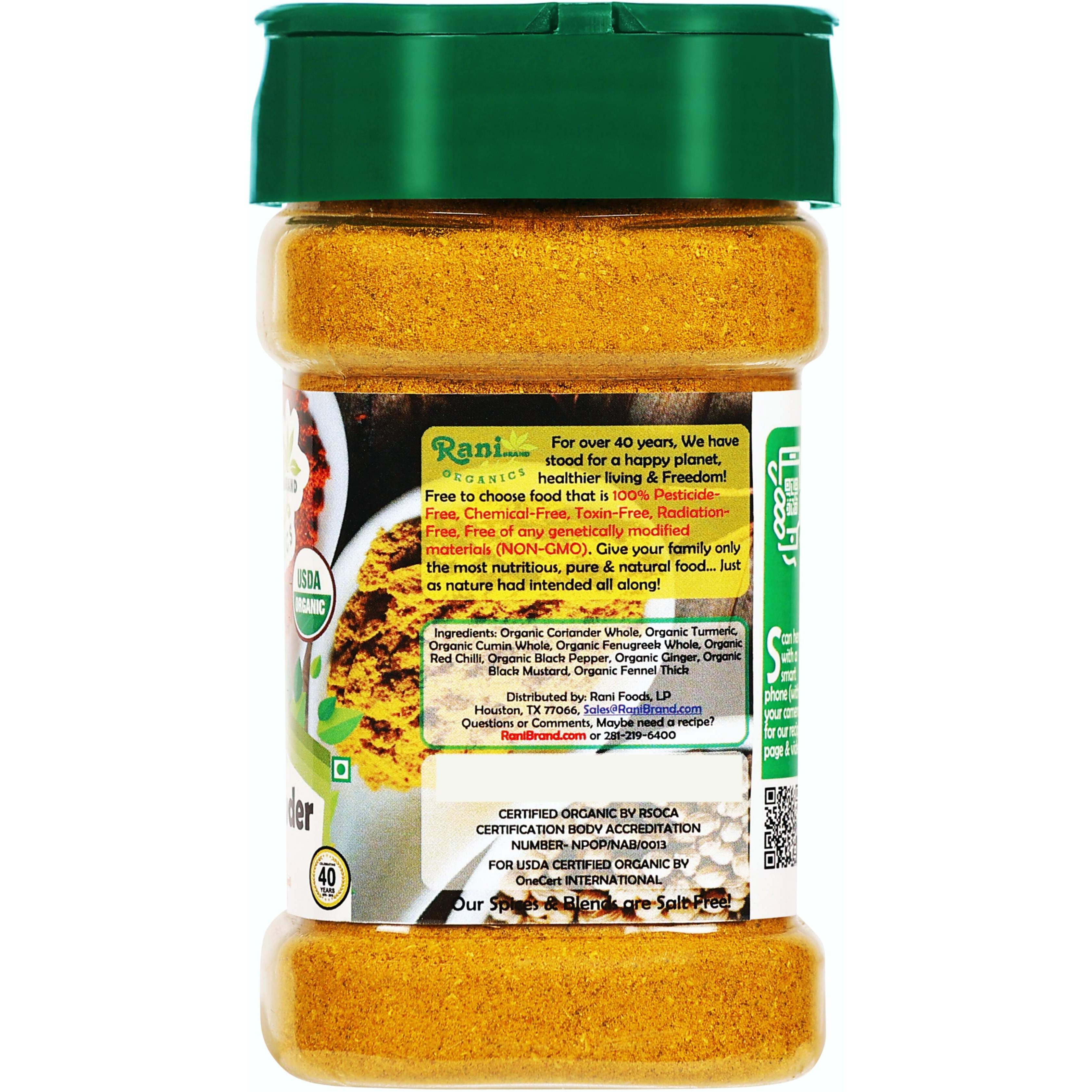 Rani Organic Curry Powder Hot (9-Spice Authentic Indian Blend) 3oz (85g) PET Jar ~ All Natural, Salt-Free, Vegan, Gluten Friendly, NON-GMO, Indian Origin, USDA Certified Organic