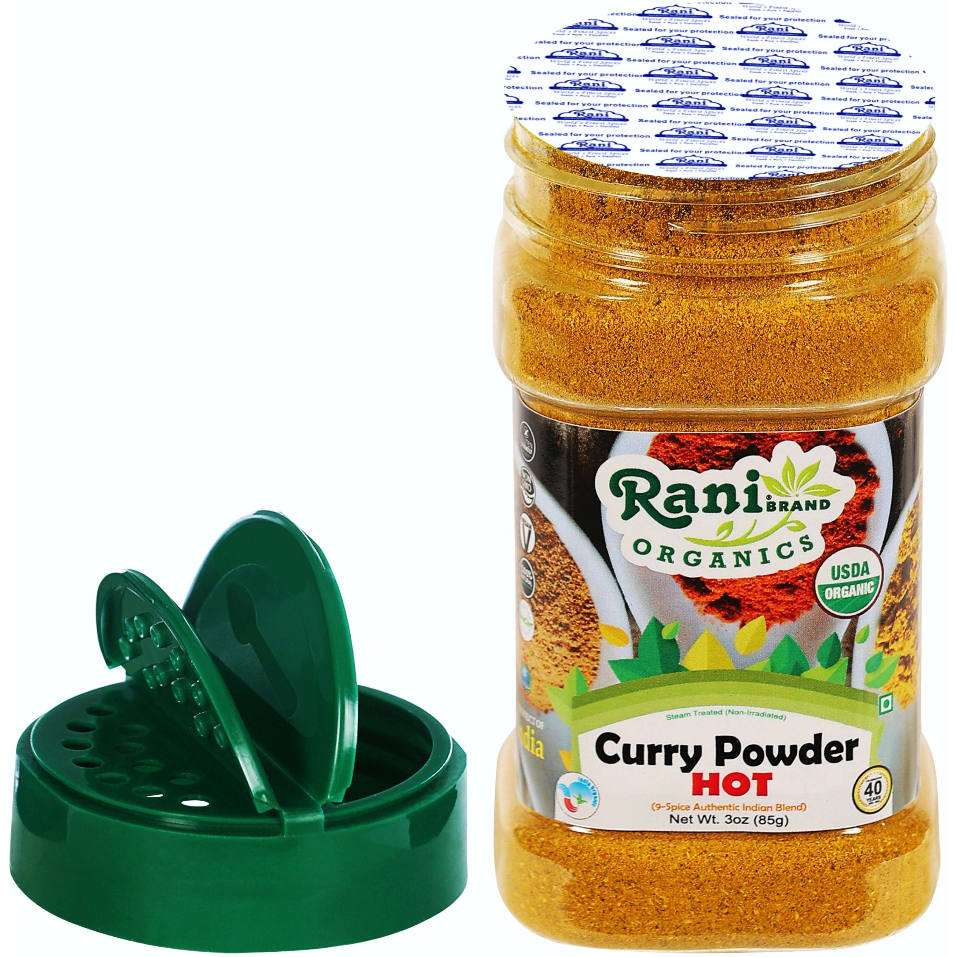Rani Organic Curry Powder Hot (9-Spice Authentic Indian Blend) 3oz (85g) PET Jar ~ All Natural, Salt-Free, Vegan, Gluten Friendly, NON-GMO, Indian Origin, USDA Certified Organic