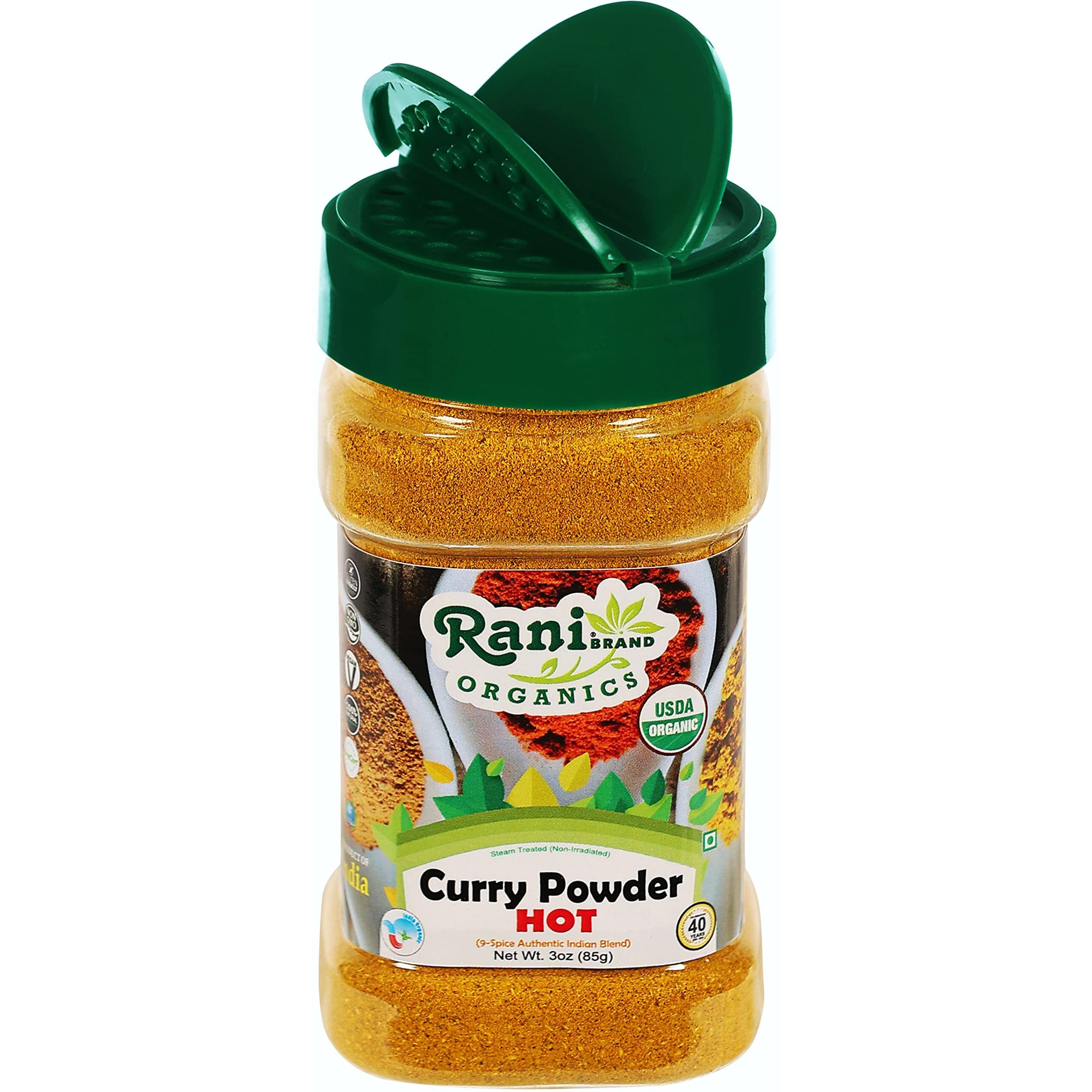 Rani Organic Curry Powder Hot (9-Spice Authentic Indian Blend) 3oz (85g) PET Jar ~ All Natural, Salt-Free, Vegan, Gluten Friendly, NON-GMO, Indian Origin, USDA Certified Organic