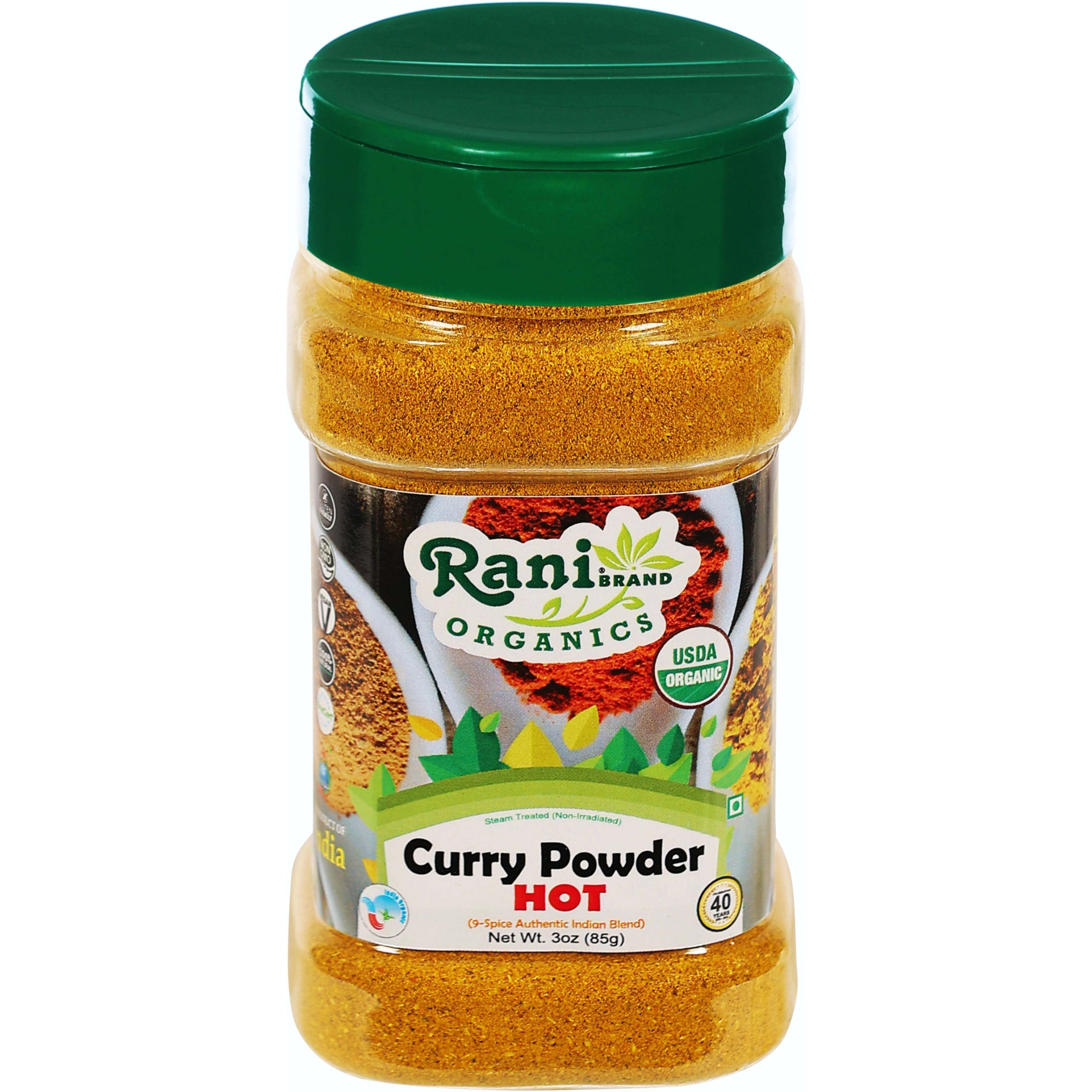 Rani Organic Curry Powder Hot (9-Spice Authentic Indian Blend) 3oz (85g) PET Jar ~ All Natural, Salt-Free, Vegan, Gluten Friendly, NON-GMO, Indian Origin, USDA Certified Organic