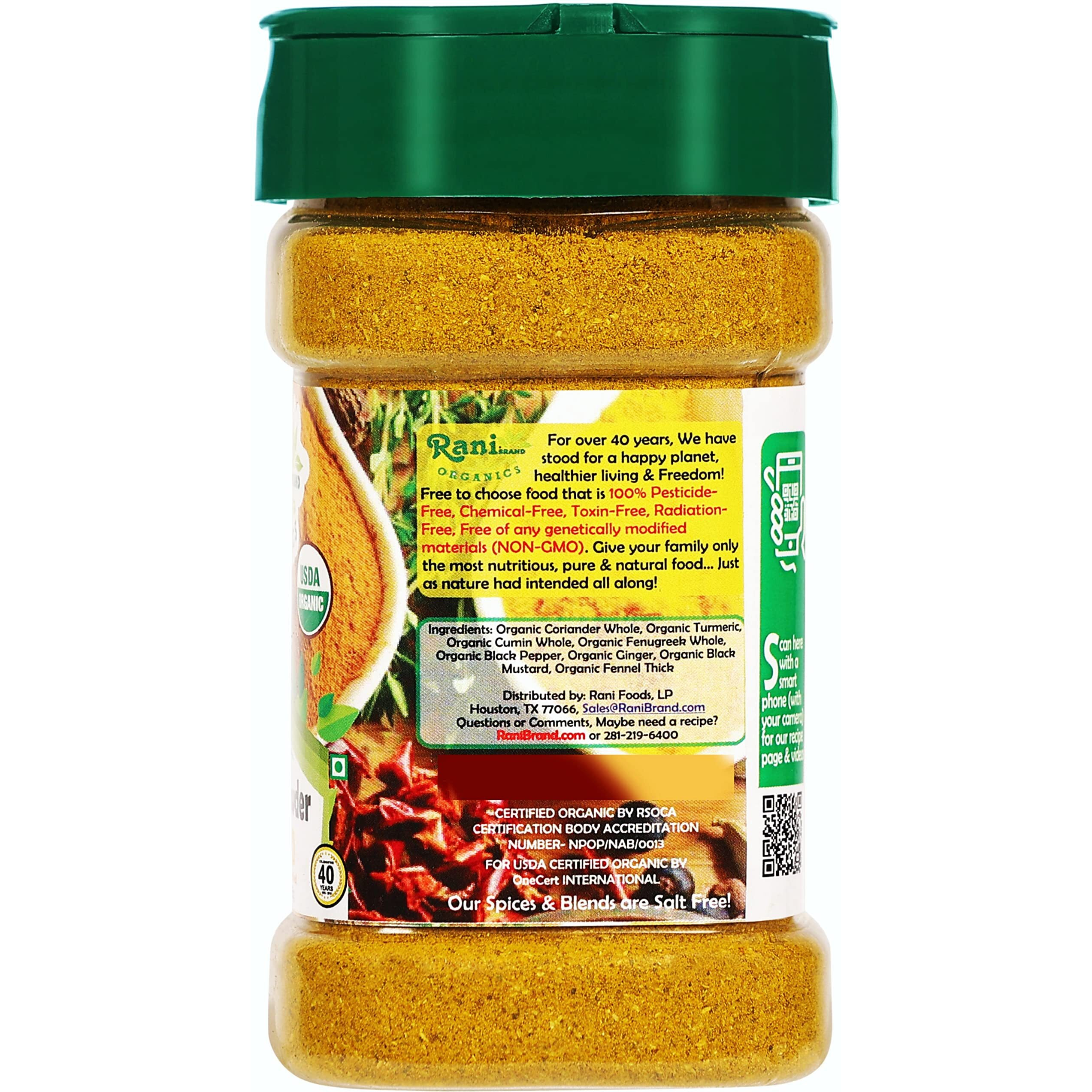 Rani Organic Curry Powder Mild (8-Spice Authentic Indian Blend) 3oz (85g) PET Jar ~ All Natural, Salt-Free, Vegan, Gluten Friendly, NON-GMO, Indian Origin, USDA Certified Organic