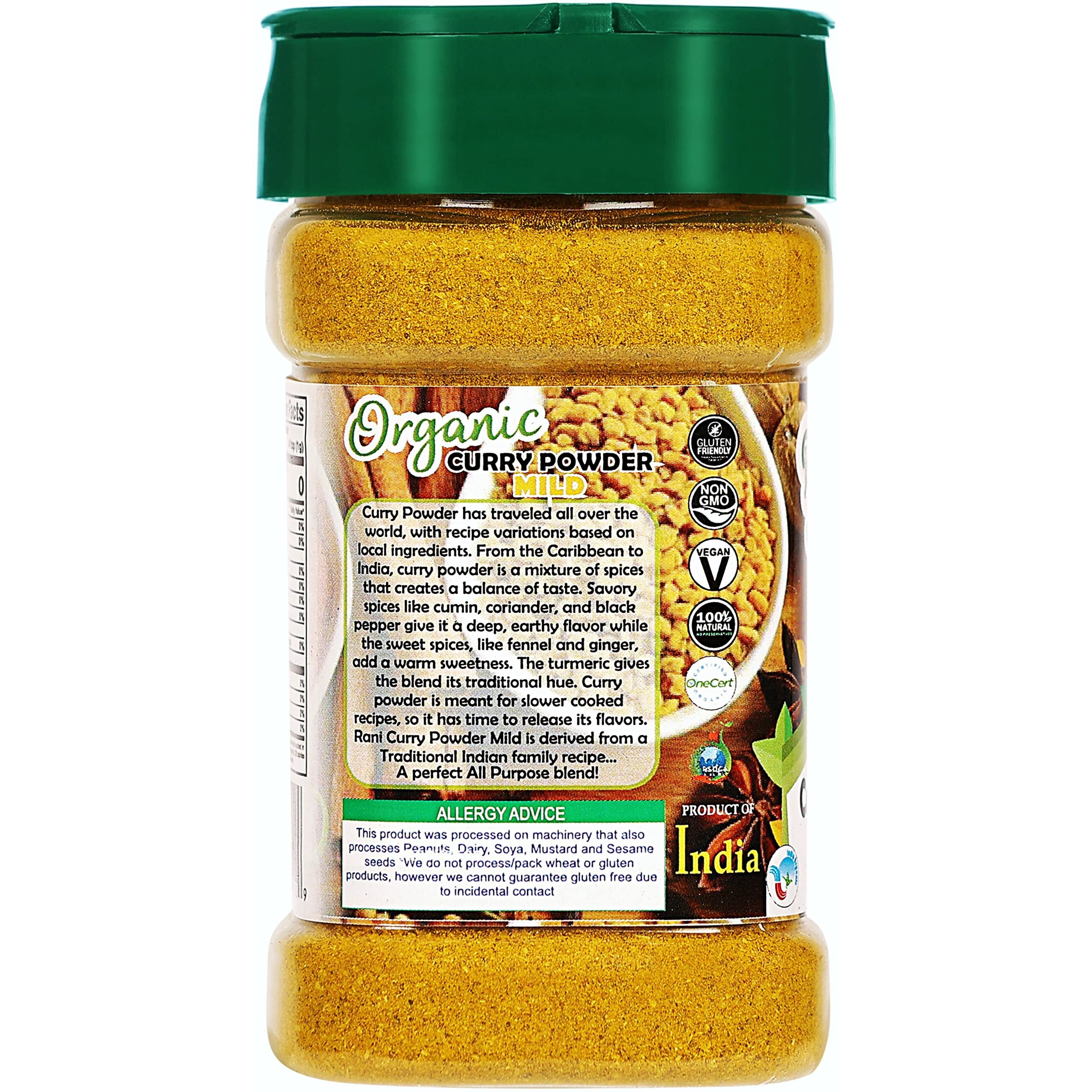 Rani Organic Curry Powder Mild (8-Spice Authentic Indian Blend) 3oz (85g) PET Jar ~ All Natural, Salt-Free, Vegan, Gluten Friendly, NON-GMO, Indian Origin, USDA Certified Organic