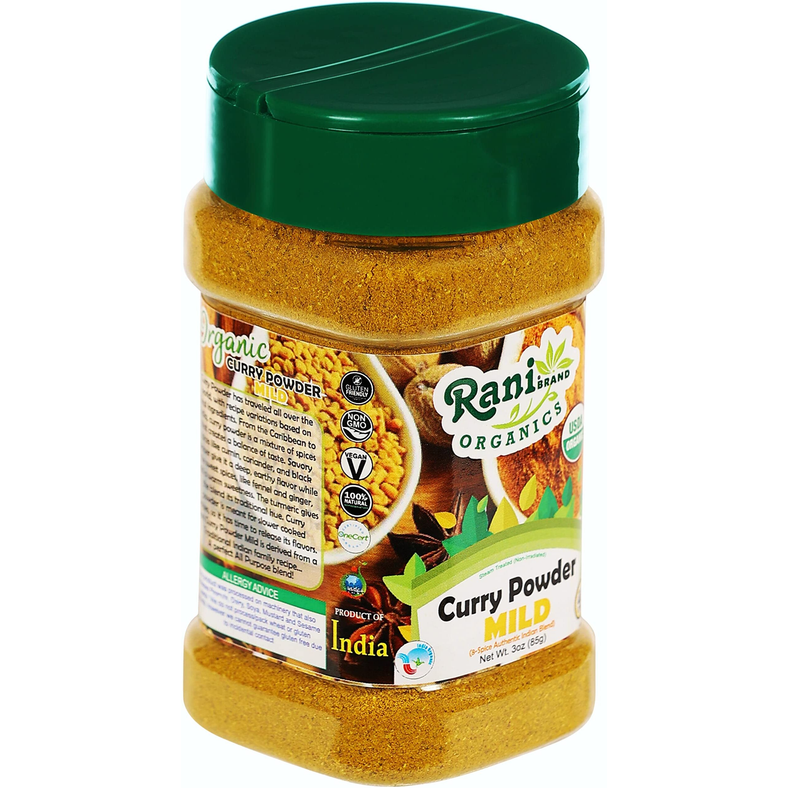 Rani Organic Curry Powder Mild (8-Spice Authentic Indian Blend) 3oz (85g) PET Jar ~ All Natural, Salt-Free, Vegan, Gluten Friendly, NON-GMO, Indian Origin, USDA Certified Organic