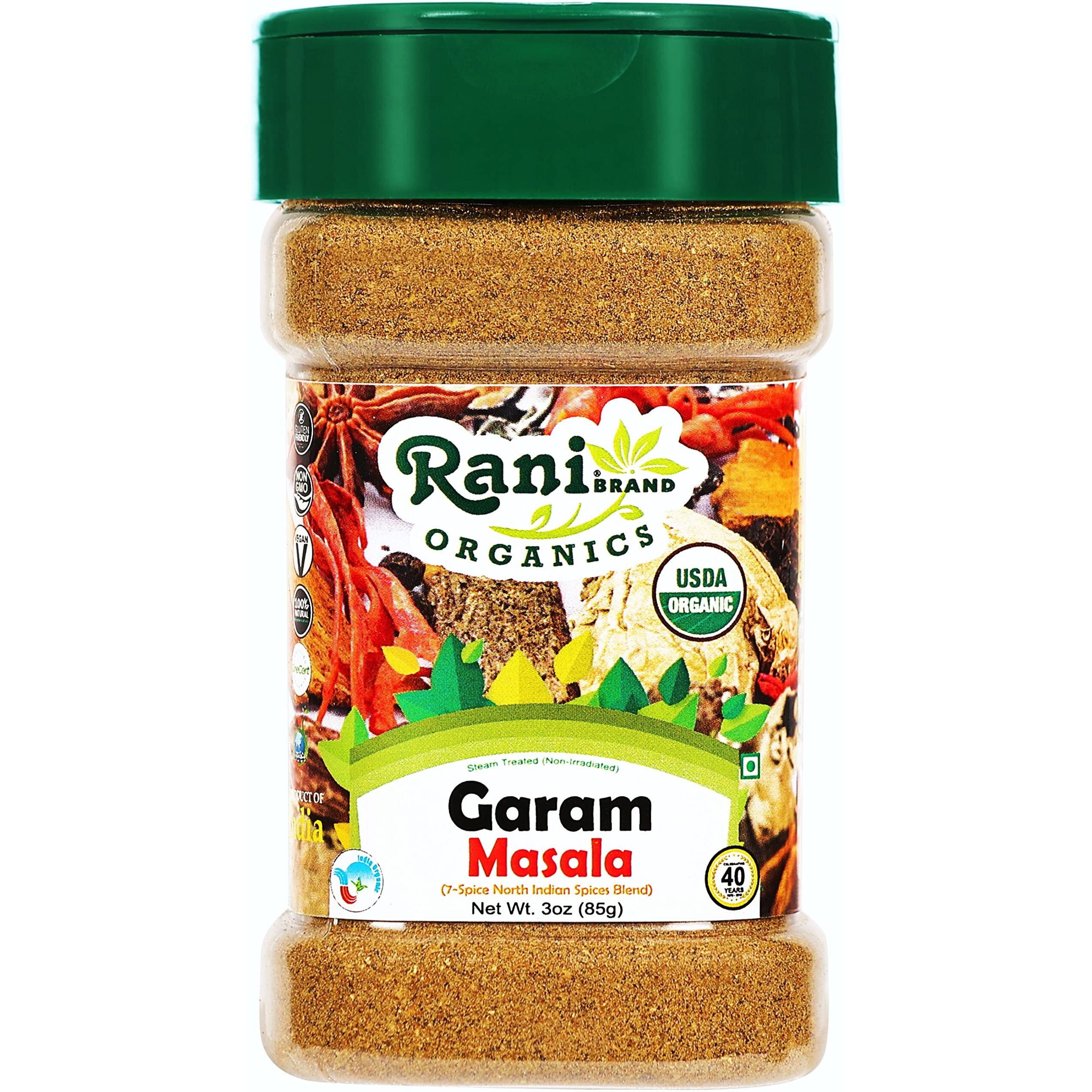Rani Organic Garam Masala (7-Spice North Indian Spices Blend) 3oz (85g) PET Jar ~ All Natural, Salt-Free, Vegan, Gluten Friendly, NON-GMO, Indian Origin, USDA Certified Organic