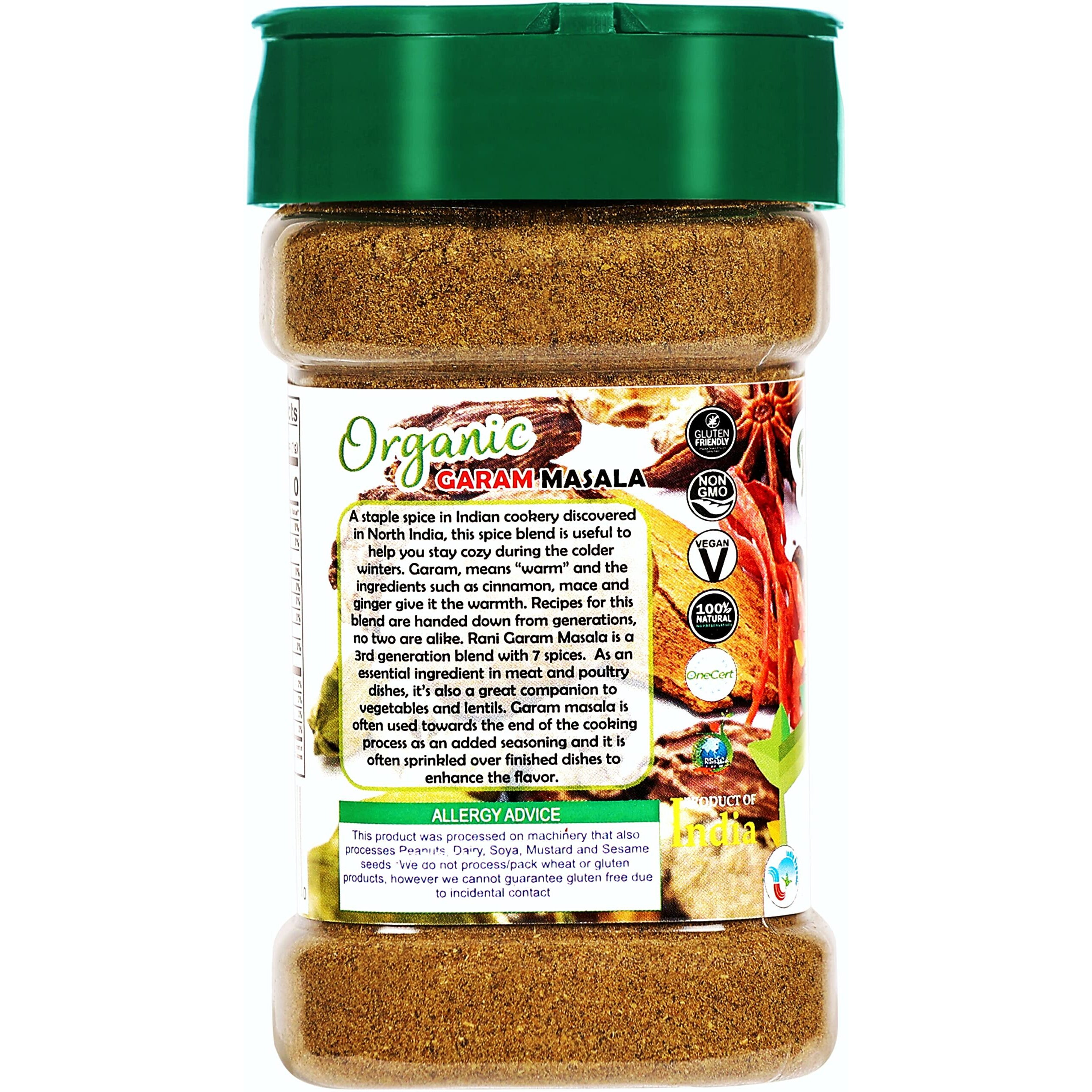 Rani Organic Garam Masala (7-Spice North Indian Spices Blend) 3oz (85g) PET Jar ~ All Natural, Salt-Free, Vegan, Gluten Friendly, NON-GMO, Indian Origin, USDA Certified Organic