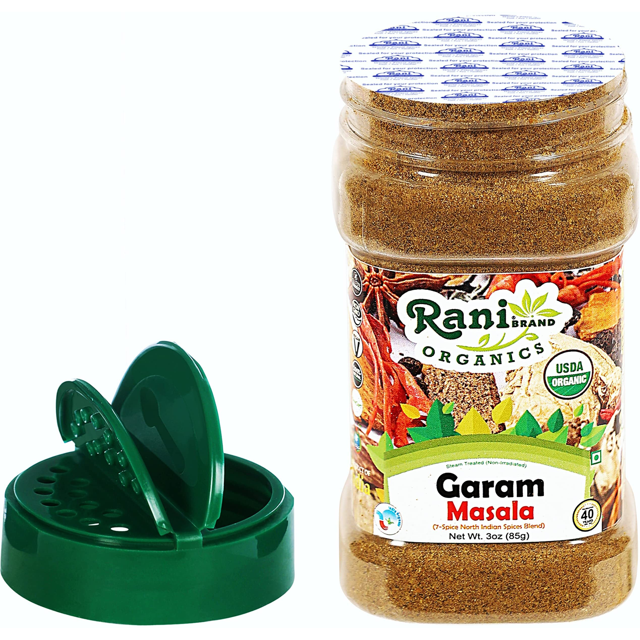 Rani Organic Garam Masala (7-Spice North Indian Spices Blend) 3oz (85g) PET Jar ~ All Natural, Salt-Free, Vegan, Gluten Friendly, NON-GMO, Indian Origin, USDA Certified Organic