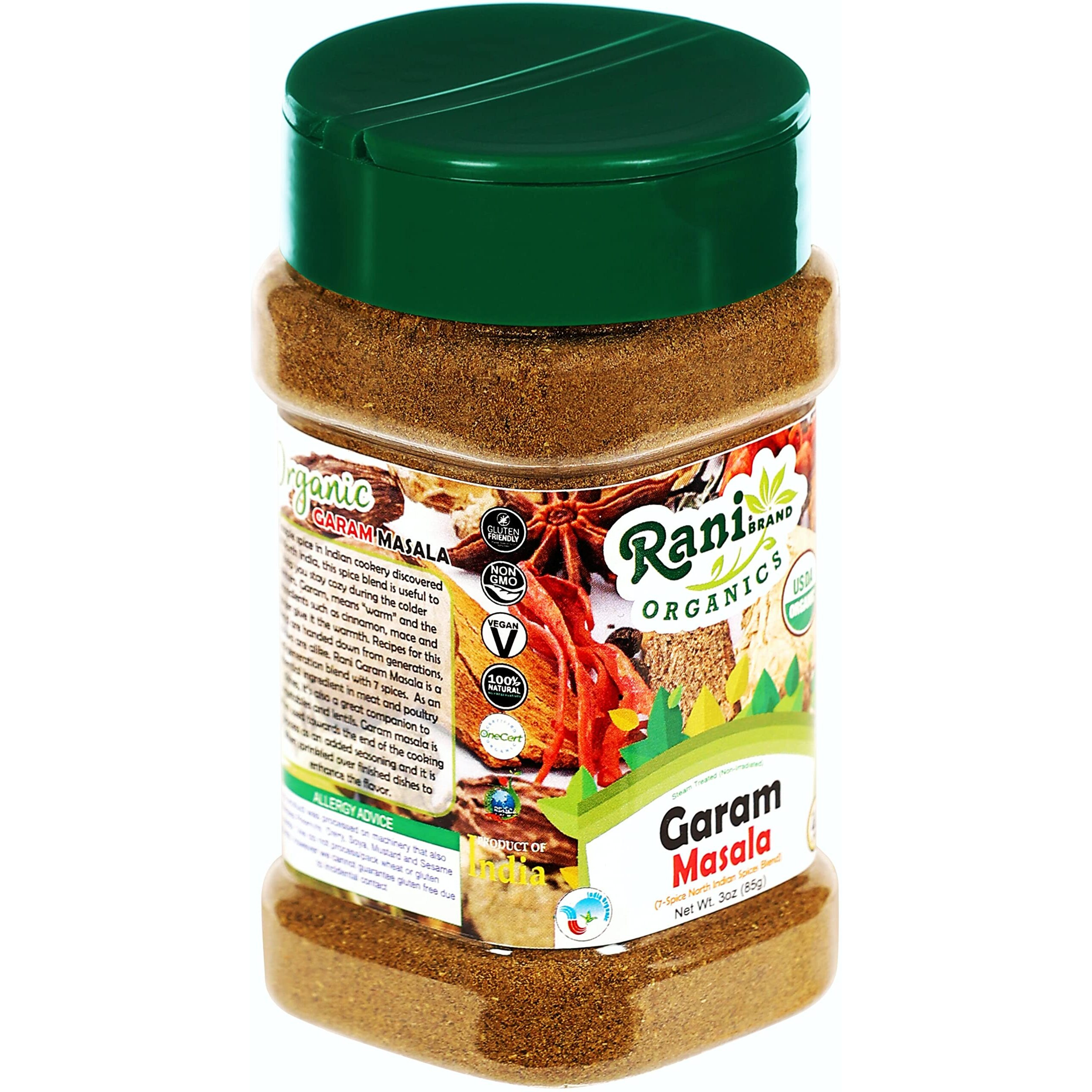 Rani Organic Garam Masala (7-Spice North Indian Spices Blend) 3oz (85g) PET Jar ~ All Natural, Salt-Free, Vegan, Gluten Friendly, NON-GMO, Indian Origin, USDA Certified Organic