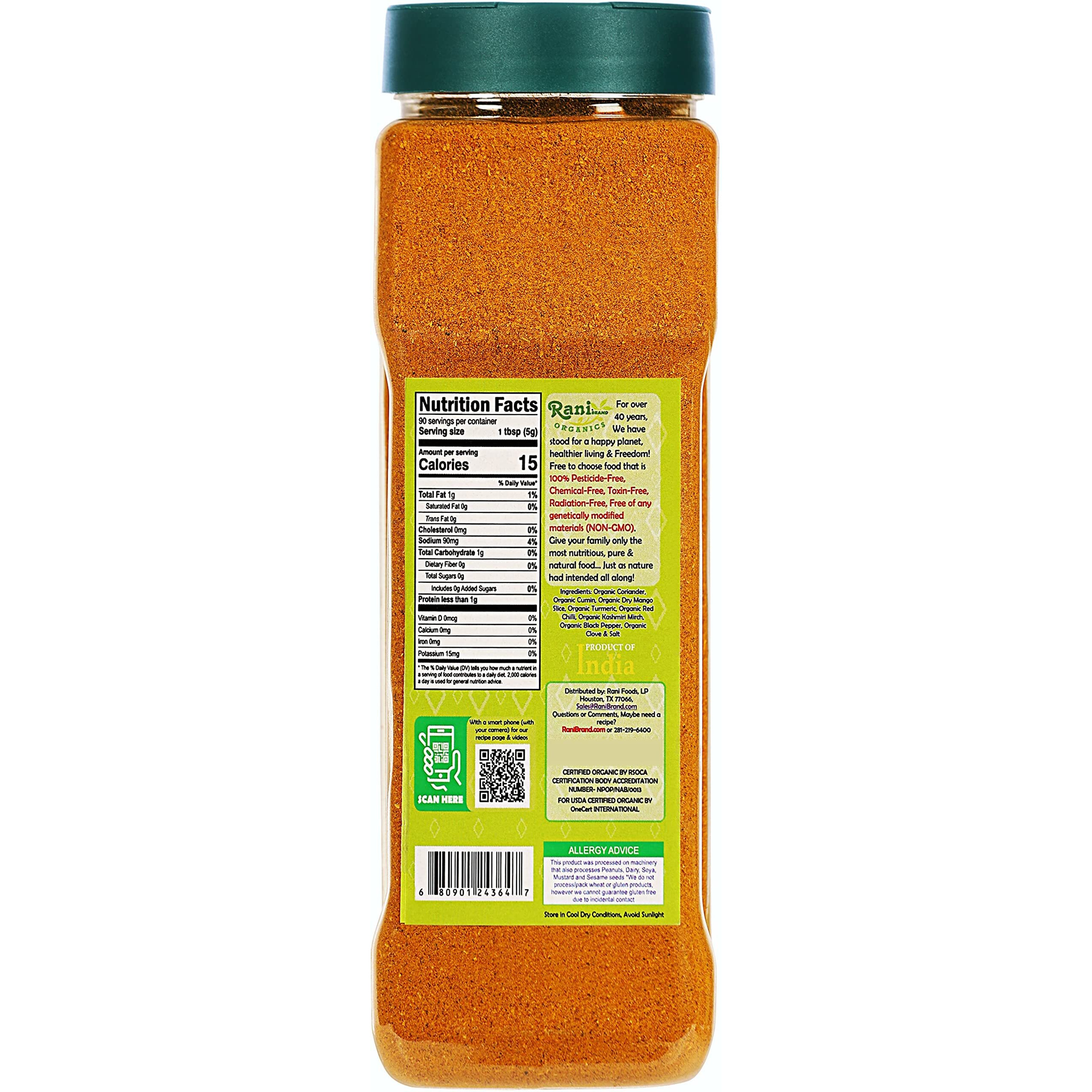 Rani Organic Tandoori Masala (Marinade & Grilled Spice Blend) 8-Spice Indian Blend 16oz (1lb) 454g PET Jar ~ All Natural, Vegan, Gluten Friendly, NON-GMO, Indian Origin, USDA Certified Organic