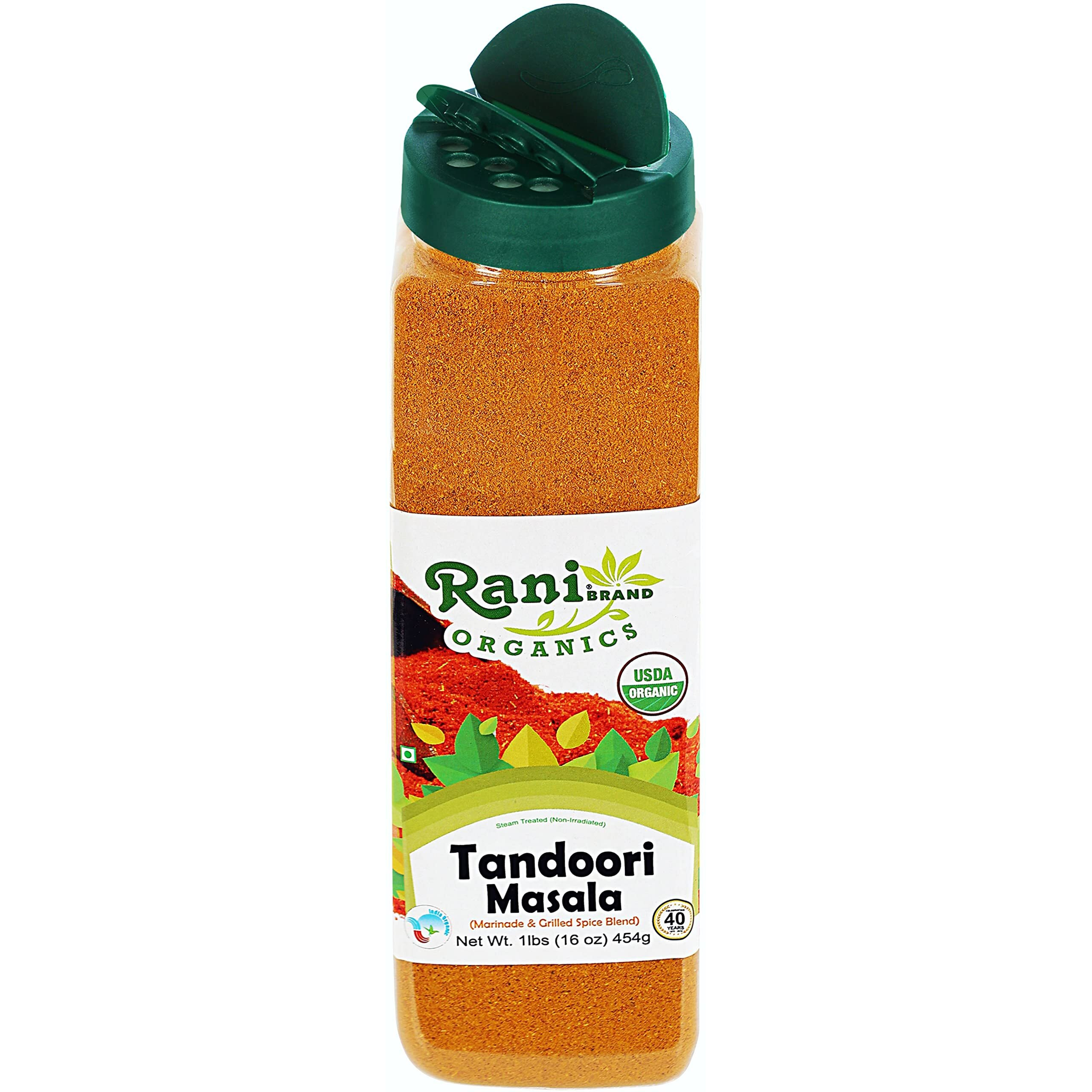 Rani Organic Tandoori Masala (Marinade & Grilled Spice Blend) 8-Spice Indian Blend 16oz (1lb) 454g PET Jar ~ All Natural, Vegan, Gluten Friendly, NON-GMO, Indian Origin, USDA Certified Organic
