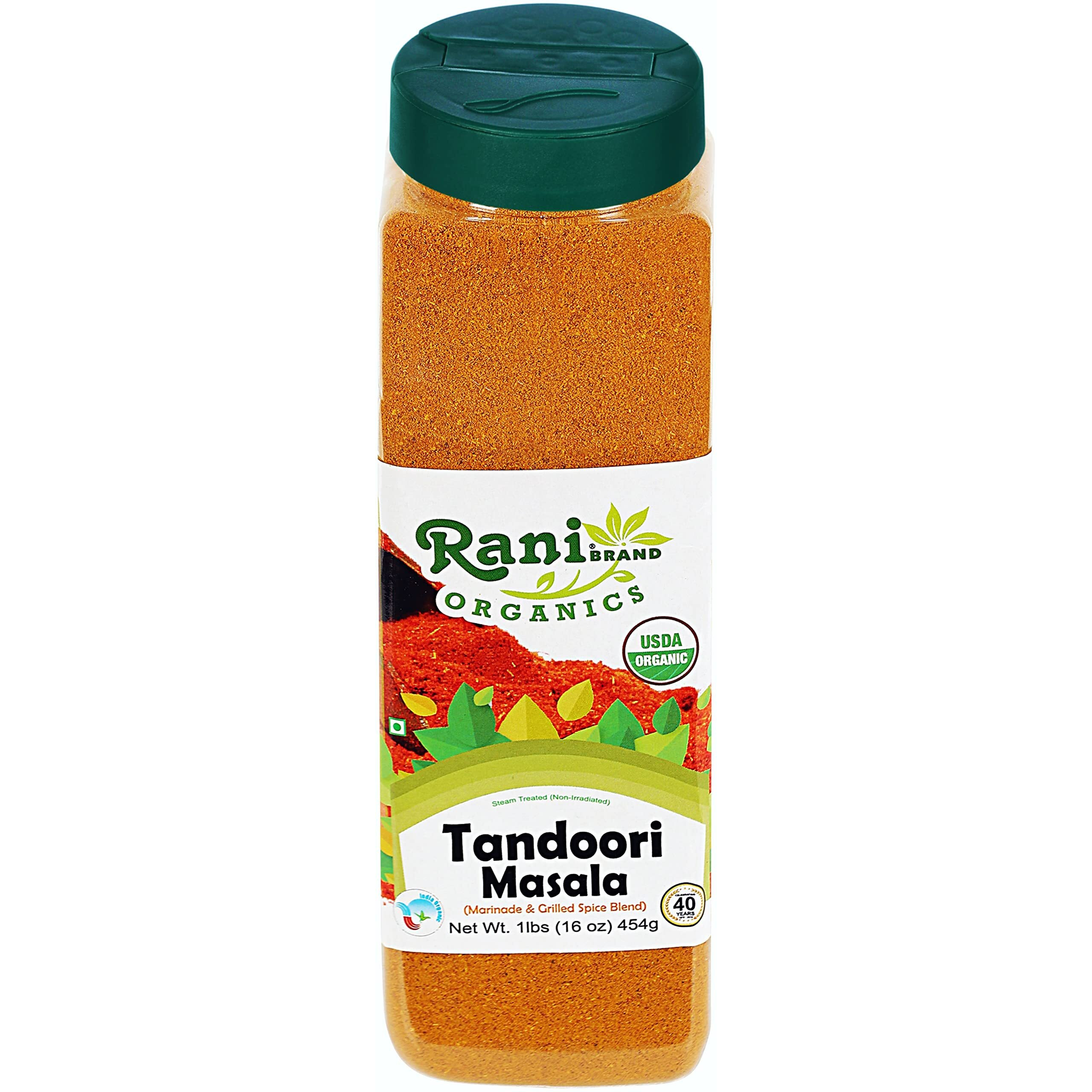 Rani Organic Tandoori Masala (Marinade & Grilled Spice Blend) 8-Spice Indian Blend 16oz (1lb) 454g PET Jar ~ All Natural, Vegan, Gluten Friendly, NON-GMO, Indian Origin, USDA Certified Organic