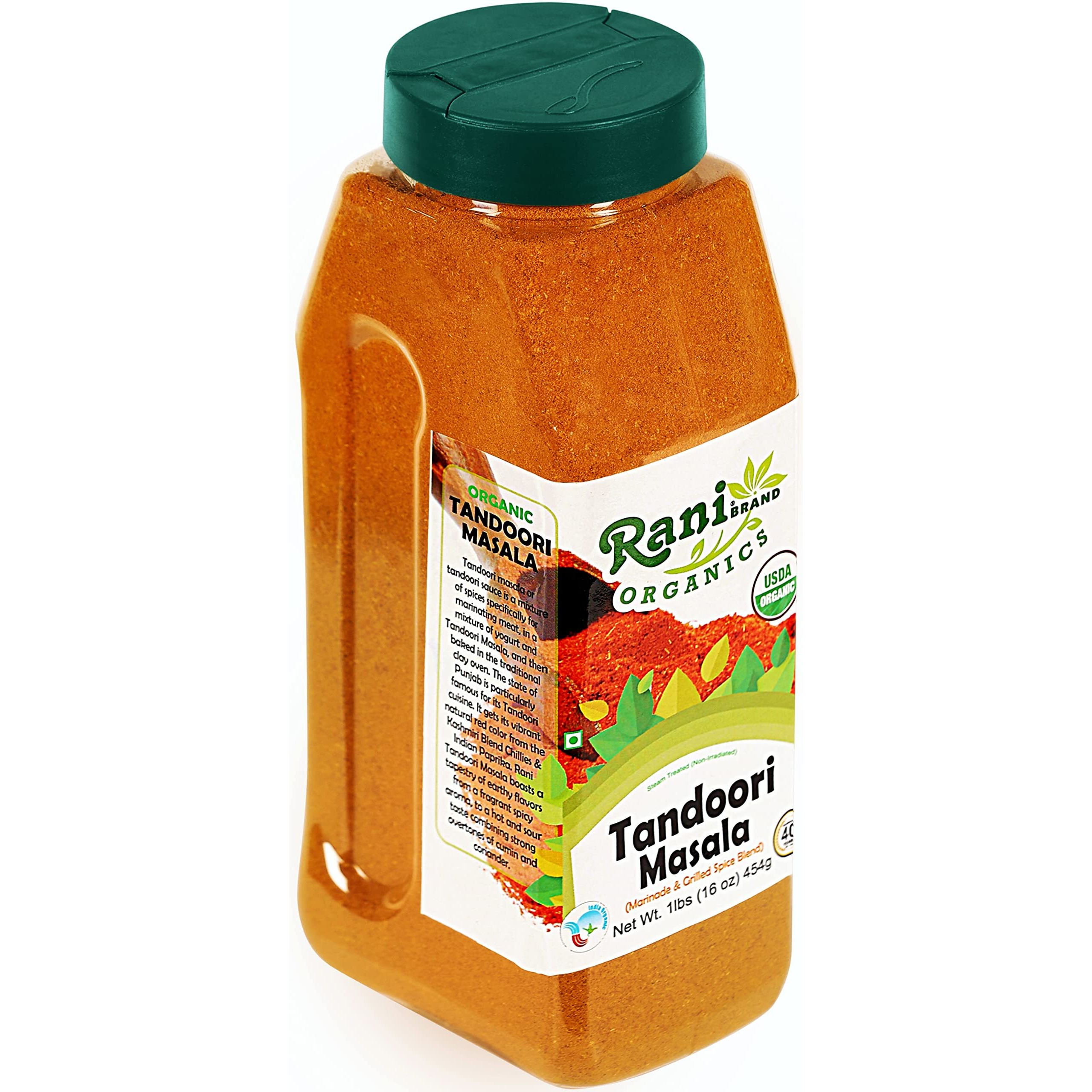 Rani Organic Tandoori Masala (Marinade & Grilled Spice Blend) 8-Spice Indian Blend 16oz (1lb) 454g PET Jar ~ All Natural, Vegan, Gluten Friendly, NON-GMO, Indian Origin, USDA Certified Organic