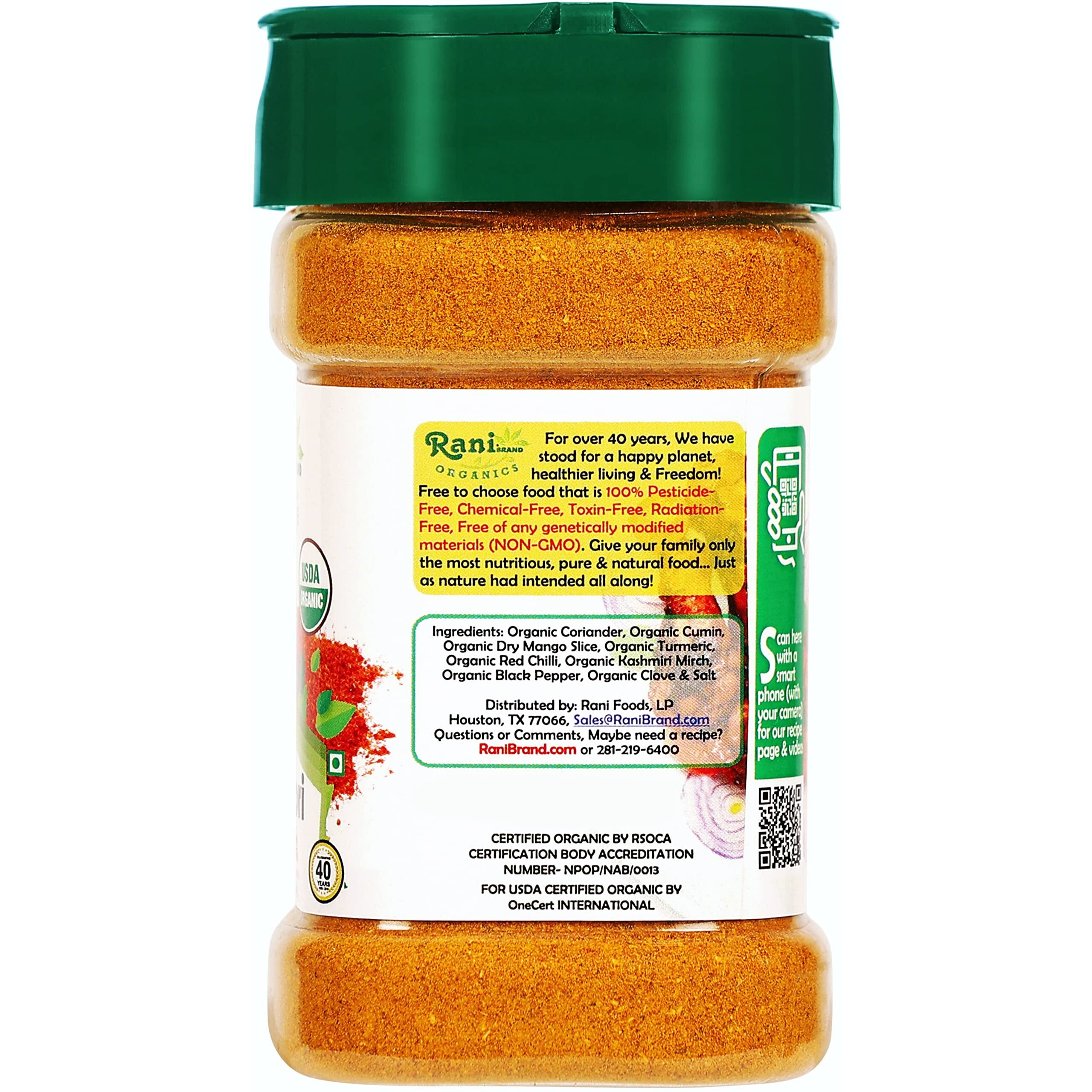 Rani Organic Tandoori Masala (Marinade & Grilled Spice Blend) 8-Spice Indian Blend 3oz (85g) PET Jar ~ All Natural, Vegan, Gluten Friendly, NON-GMO, Indian Origin, USDA Certified Organic