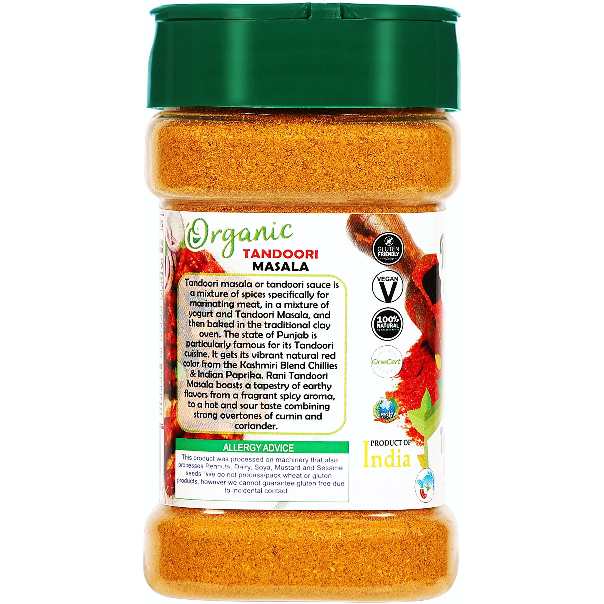 Rani Organic Tandoori Masala (Marinade & Grilled Spice Blend) 8-Spice Indian Blend 3oz (85g) PET Jar ~ All Natural, Vegan, Gluten Friendly, NON-GMO, Indian Origin, USDA Certified Organic