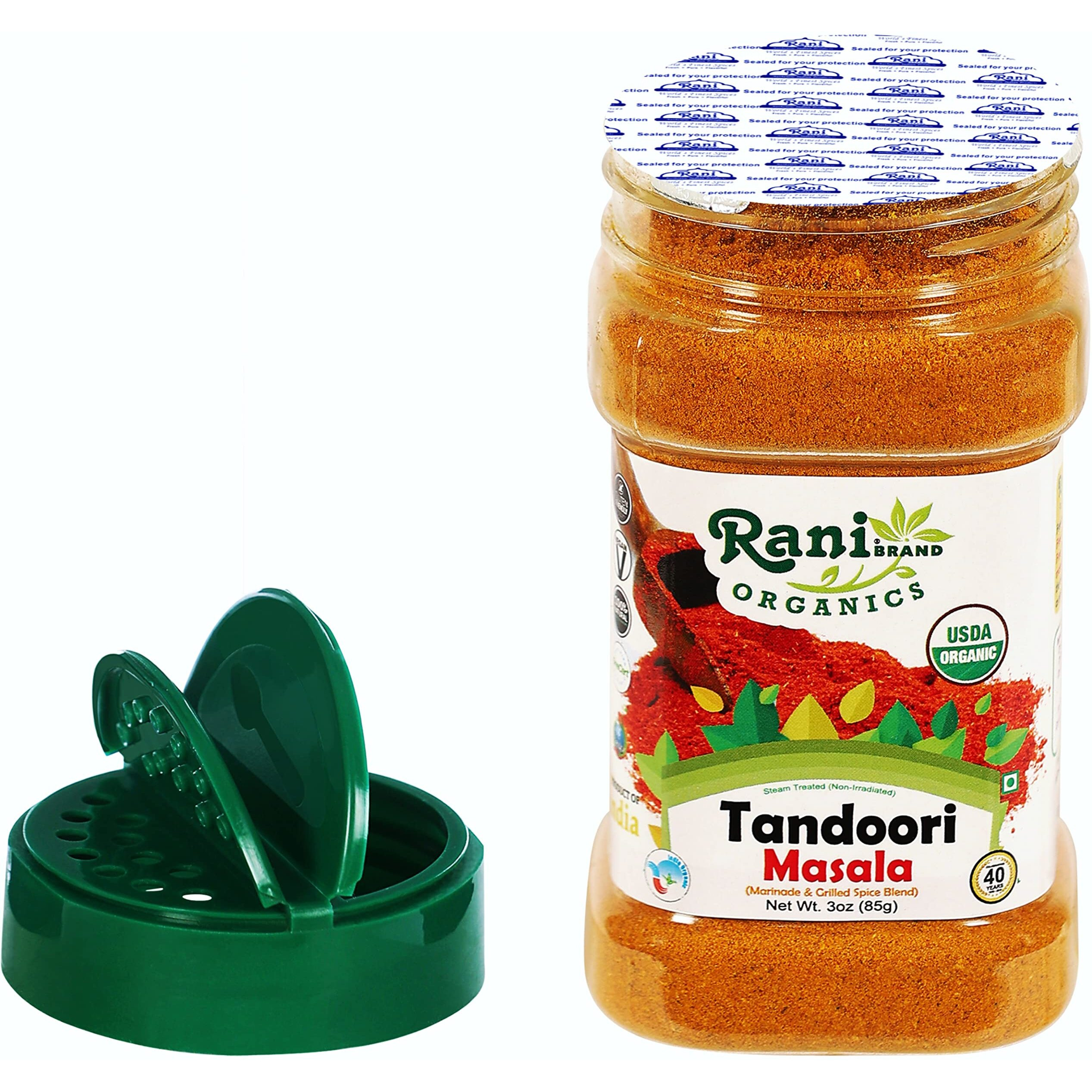 Rani Organic Tandoori Masala (Marinade & Grilled Spice Blend) 8-Spice Indian Blend 3oz (85g) PET Jar ~ All Natural, Vegan, Gluten Friendly, NON-GMO, Indian Origin, USDA Certified Organic