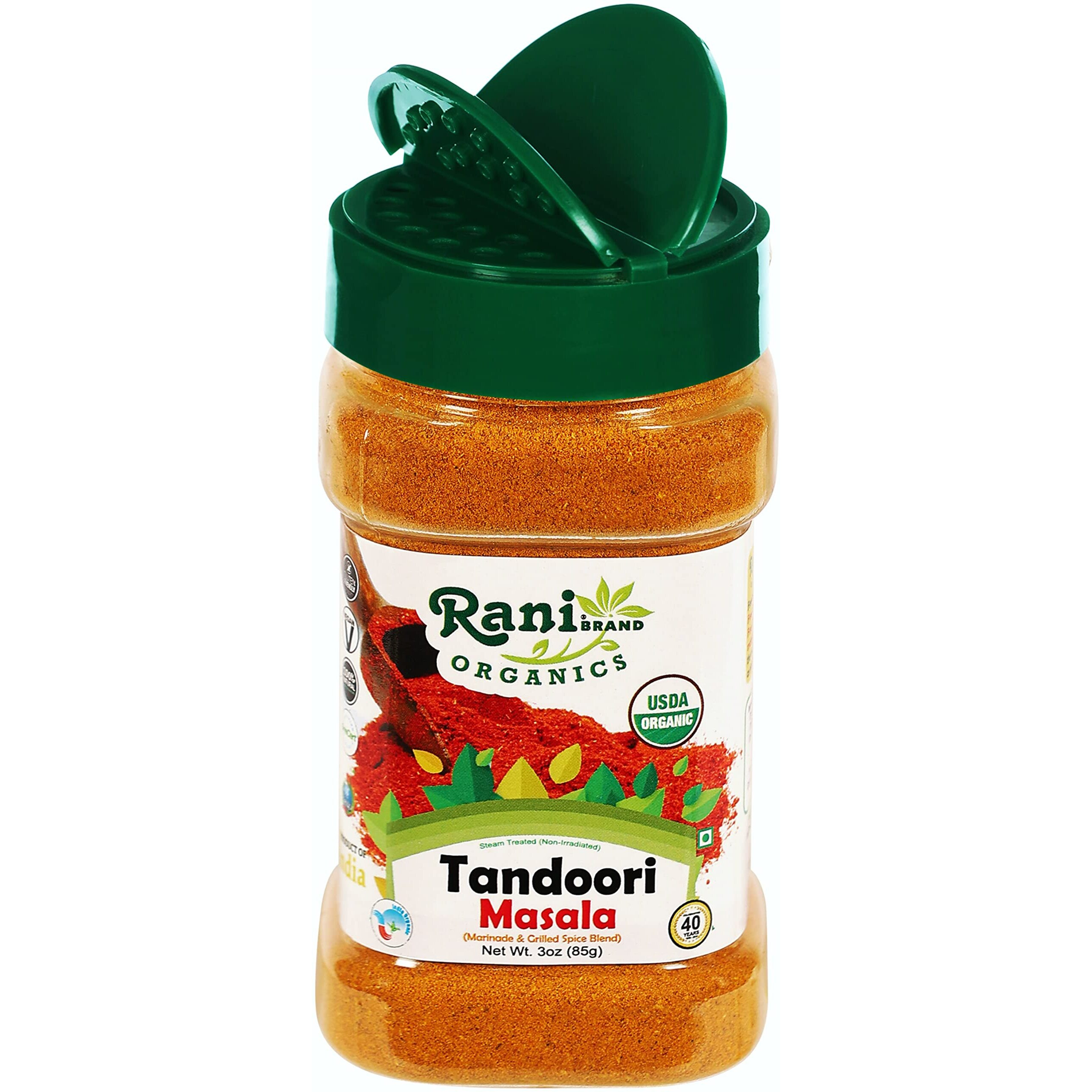 Rani Organic Tandoori Masala (Marinade & Grilled Spice Blend) 8-Spice Indian Blend 3oz (85g) PET Jar ~ All Natural, Vegan, Gluten Friendly, NON-GMO, Indian Origin, USDA Certified Organic