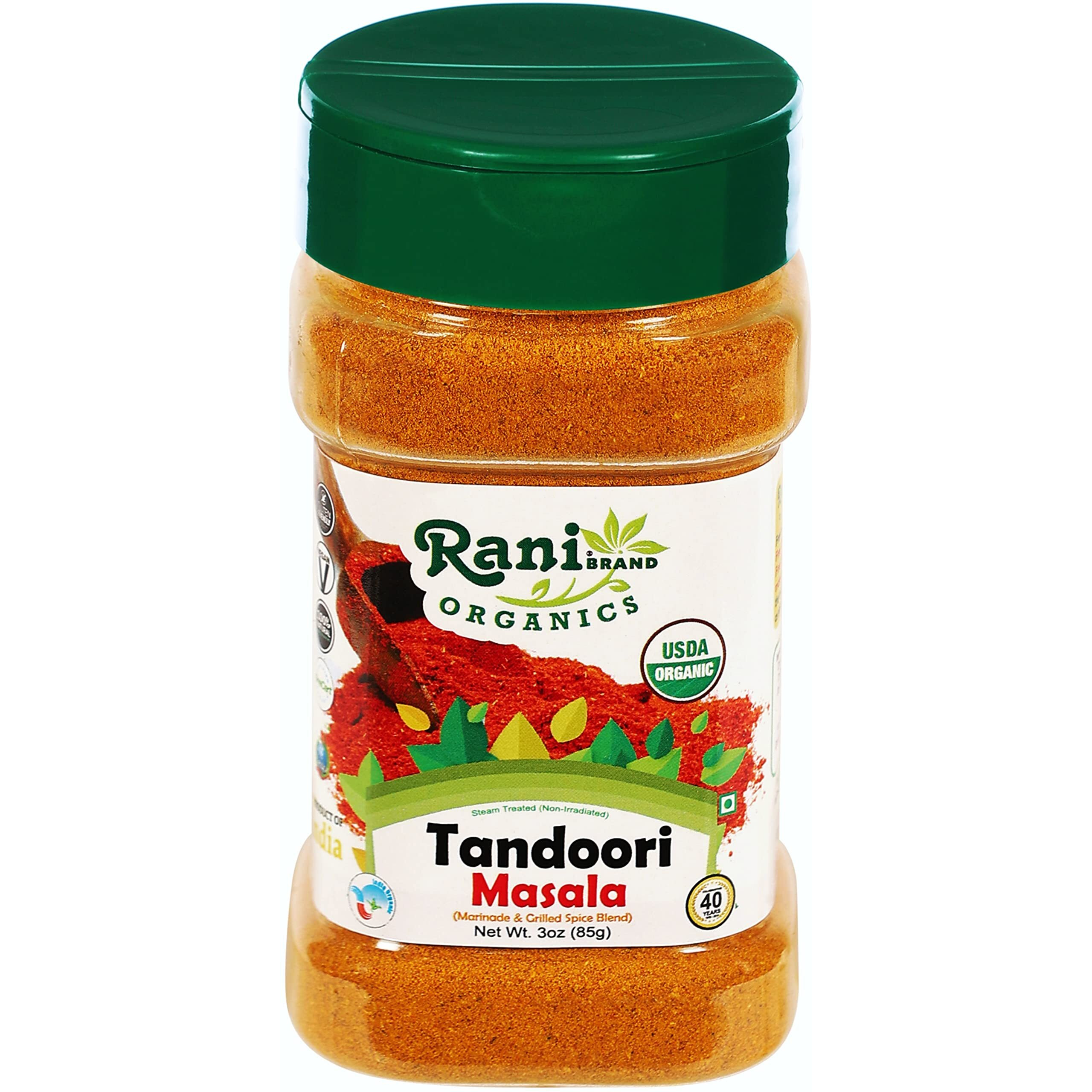 Rani Organic Tandoori Masala (Marinade & Grilled Spice Blend) 8-Spice Indian Blend 3oz (85g) PET Jar ~ All Natural, Vegan, Gluten Friendly, NON-GMO, Indian Origin, USDA Certified Organic