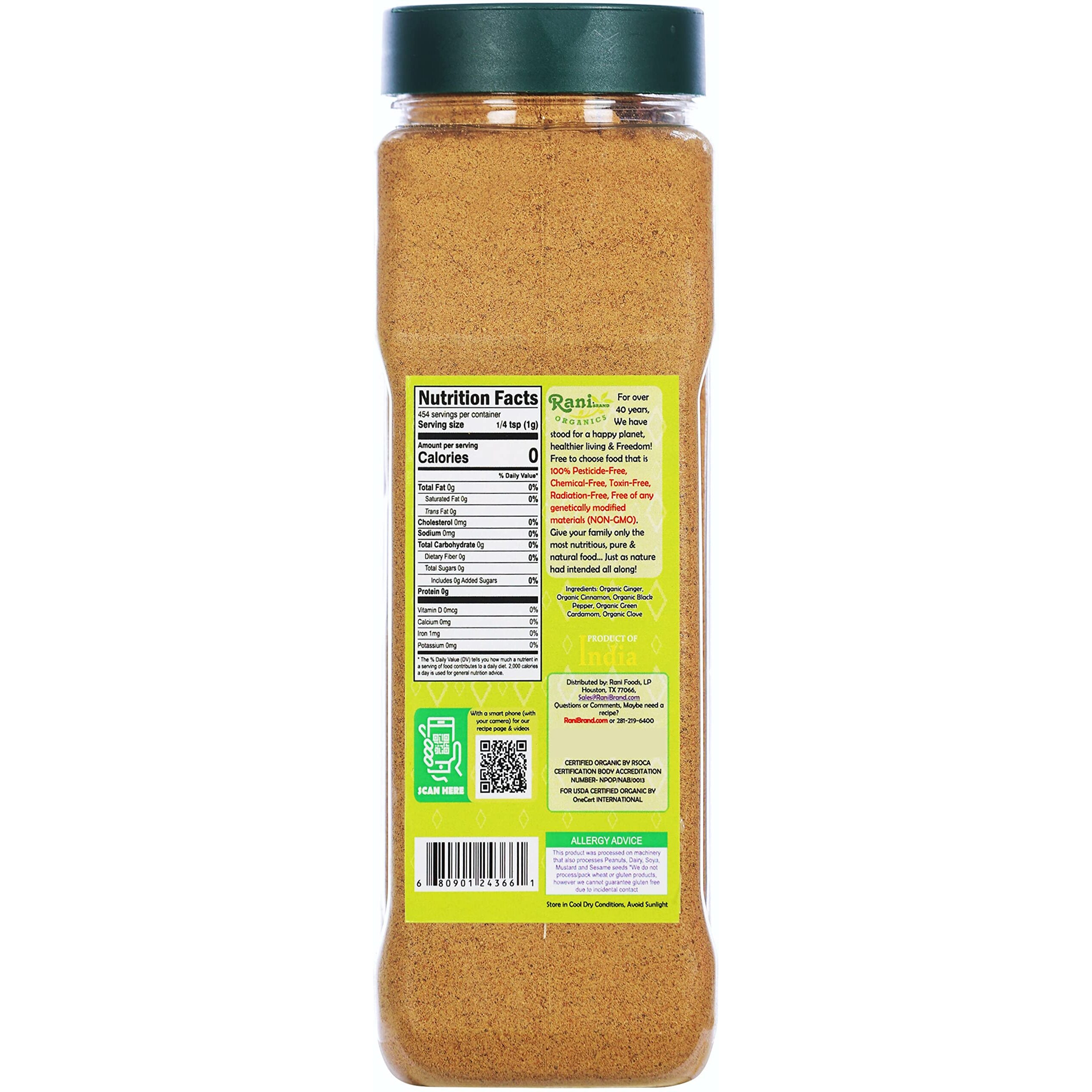 Rani Organic Tea (Chai) Masala Indian Spice Blend 16oz (1lb) 454g PET Jar ~ All Natural, Vegan, Gluten Friendly, NON-GMO, Indian Origin, USDA Certified Organic