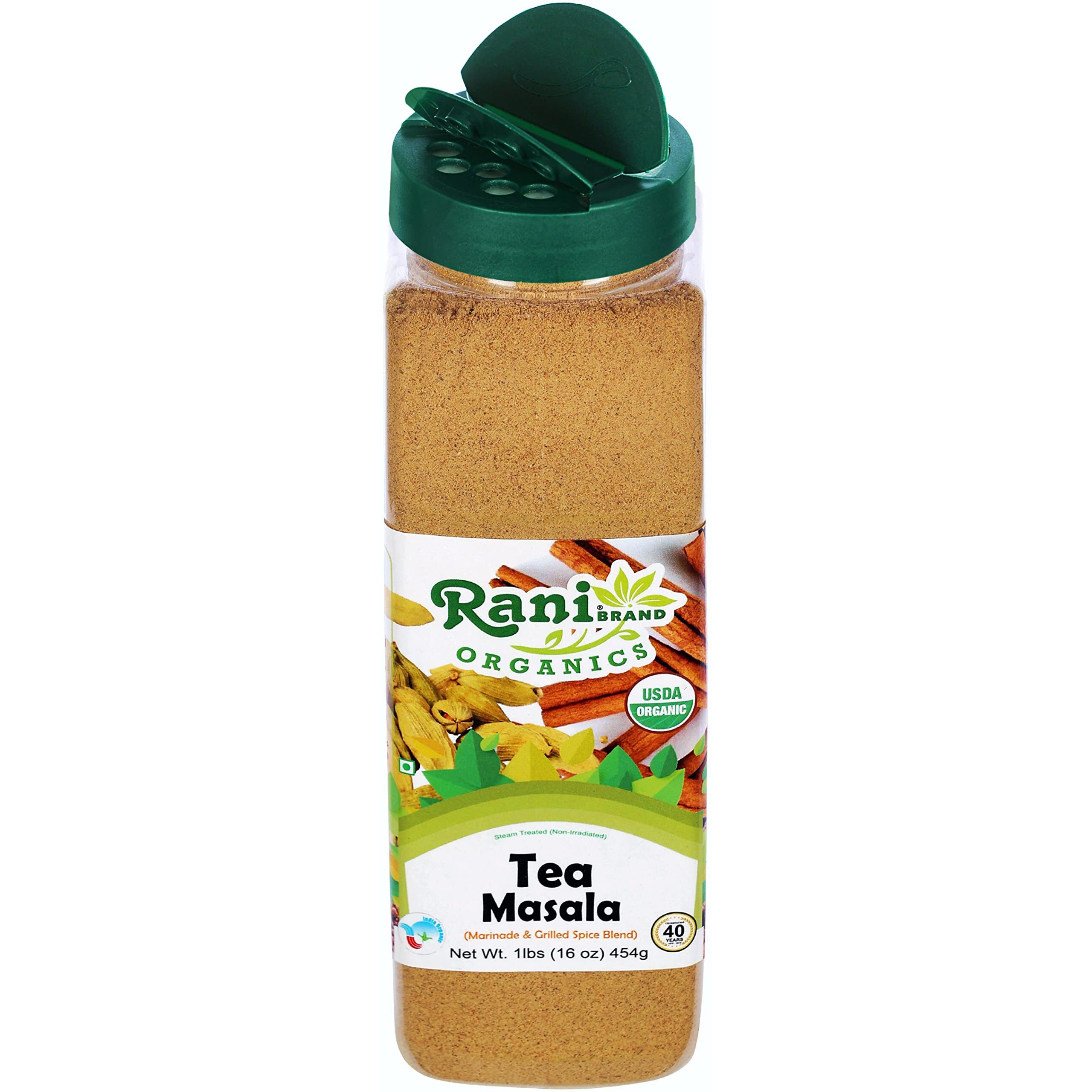 Rani Organic Tea (Chai) Masala Indian Spice Blend 16oz (1lb) 454g PET Jar ~ All Natural, Vegan, Gluten Friendly, NON-GMO, Indian Origin, USDA Certified Organic