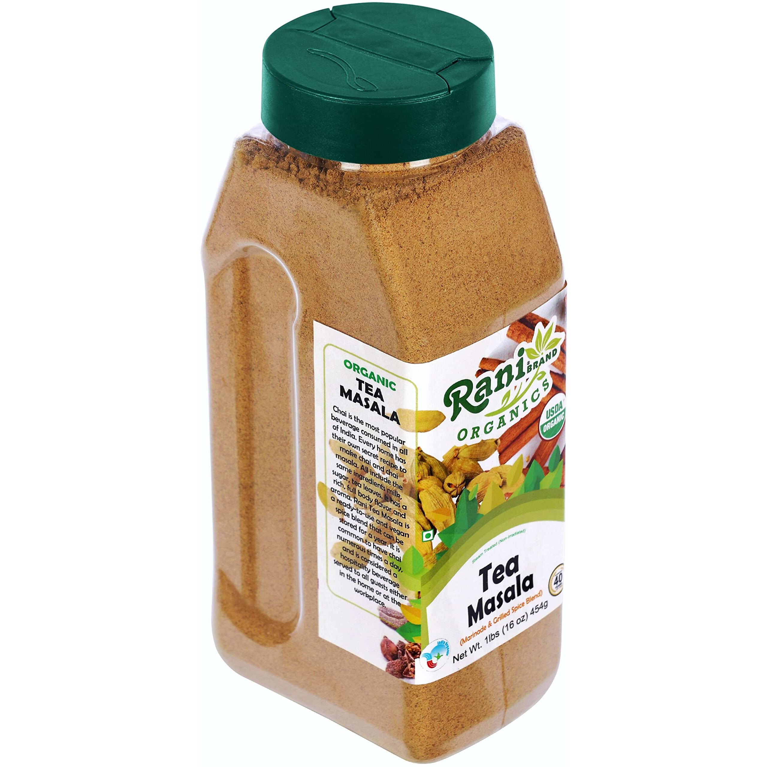 Rani Organic Tea (Chai) Masala Indian Spice Blend 16oz (1lb) 454g PET Jar ~ All Natural, Vegan, Gluten Friendly, NON-GMO, Indian Origin, USDA Certified Organic