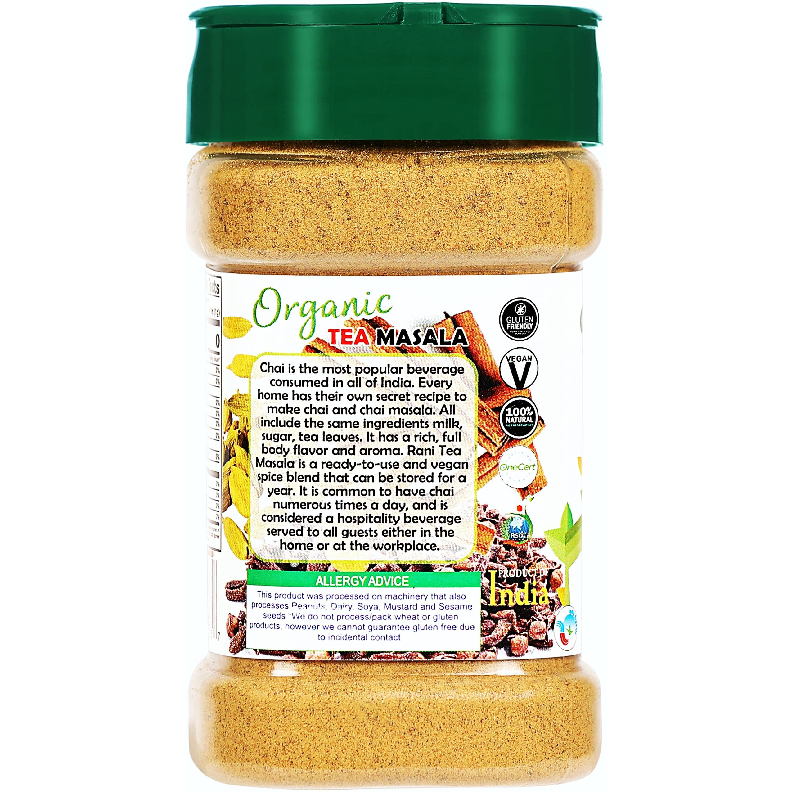Rani Organic Tea (Chai) Masala Indian Spice Blend 3oz (85g) PET Jar ~ All Natural, Vegan, Gluten Friendly, NON-GMO, Indian Origin, USDA Certified Organic