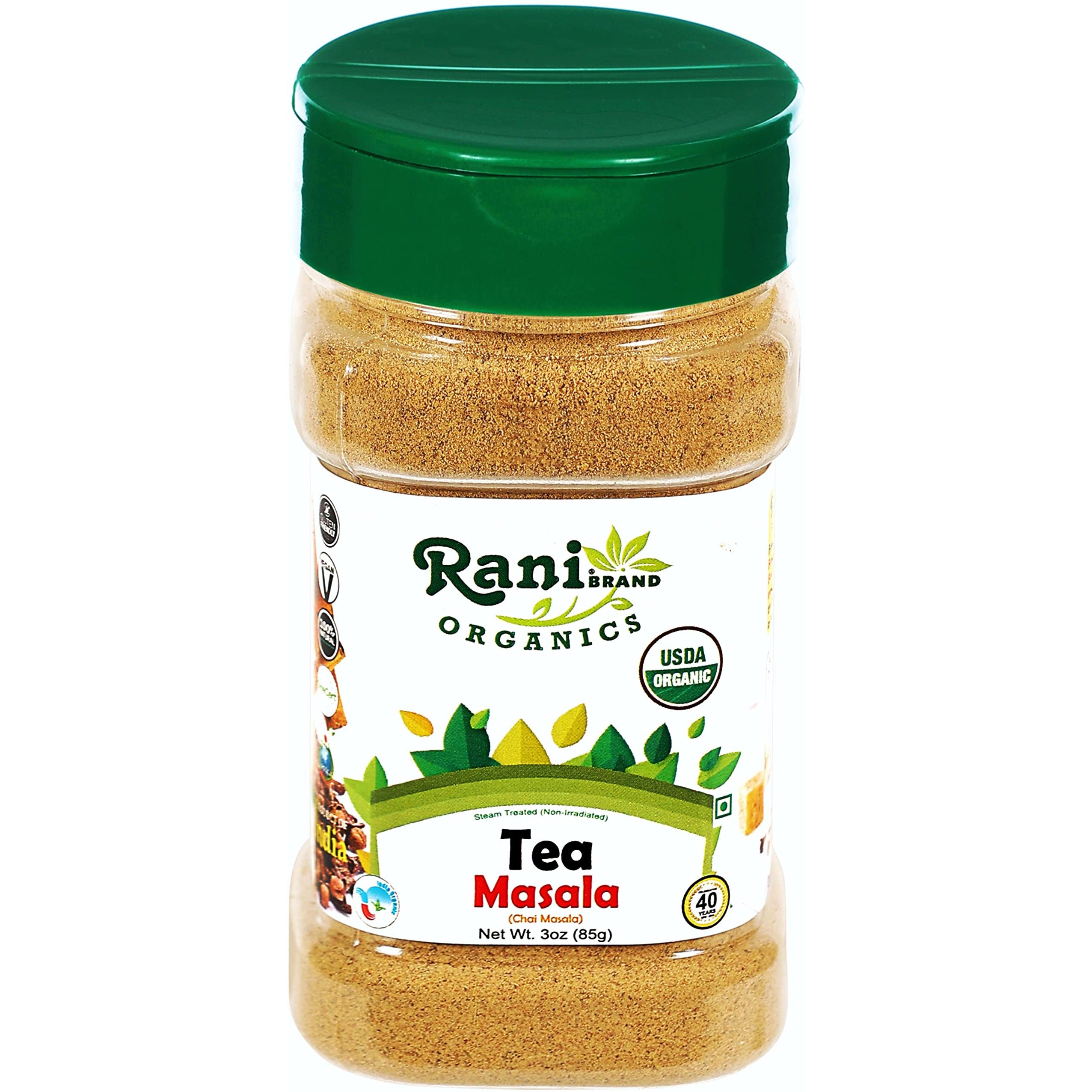 Rani Organic Tea (Chai) Masala Indian Spice Blend 3oz (85g) PET Jar ~ All Natural, Vegan, Gluten Friendly, NON-GMO, Indian Origin, USDA Certified Organic