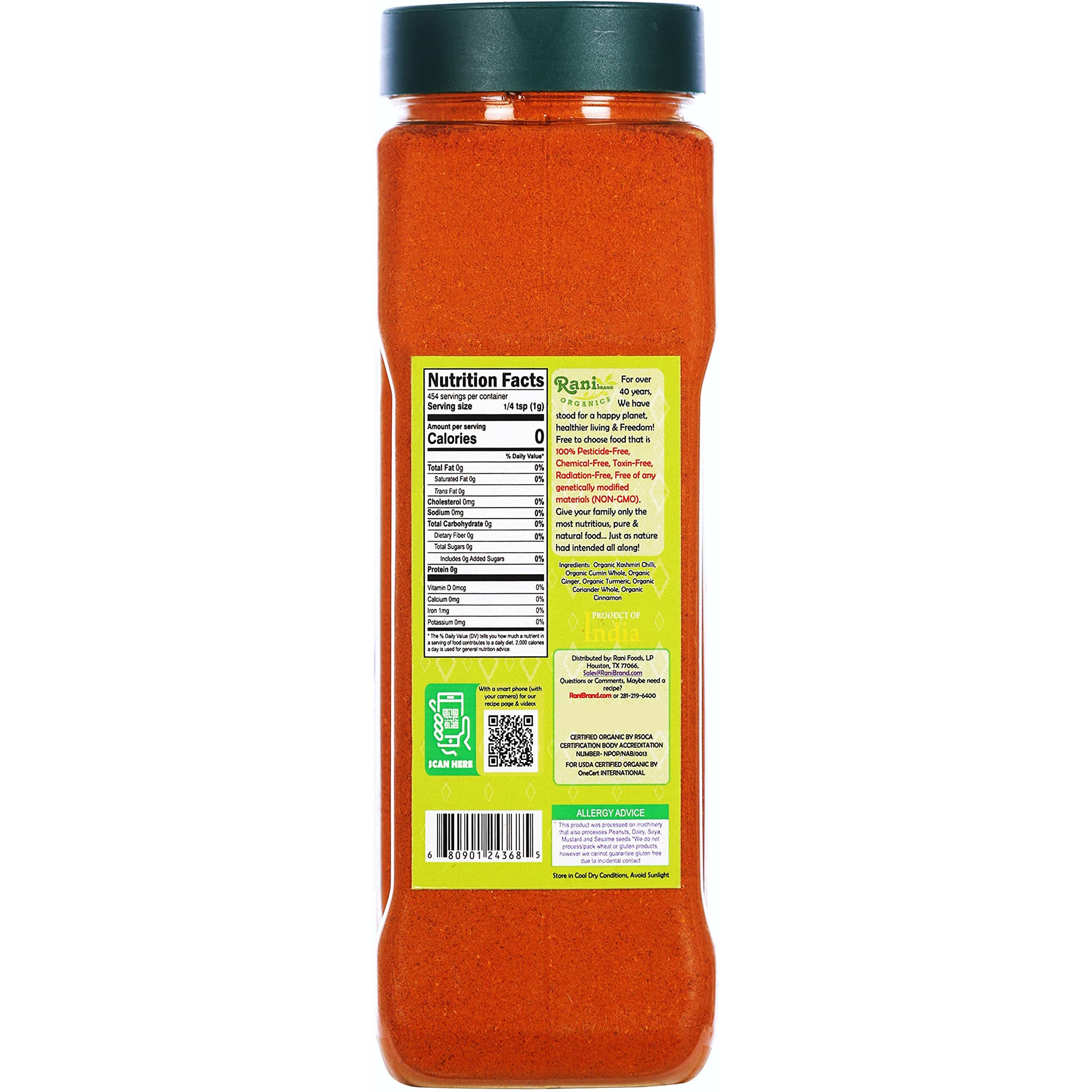 Rani Organic Tikka Masala (Marinade & Grilled Spice Blend) 6-Spice Indian Blend 16oz (1lb) 454g PET Jar ~ All Natural, Vegan, Gluten Friendly, NON-GMO, Indian Origin, USDA Certified Organic