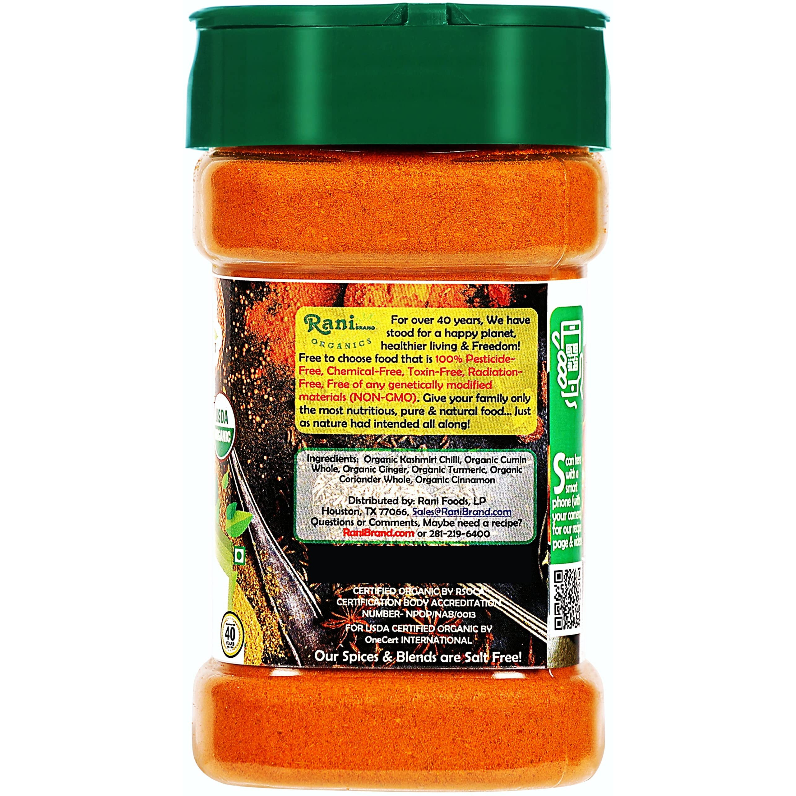 Rani Organic Tikka Masala (Marinade & Grilled Spice Blend) 6-Spice Indian Blend 3oz (85g) PET Jar ~ All Natural, Vegan, Gluten Friendly, NON-GMO, Indian Origin, USDA Certified Organic