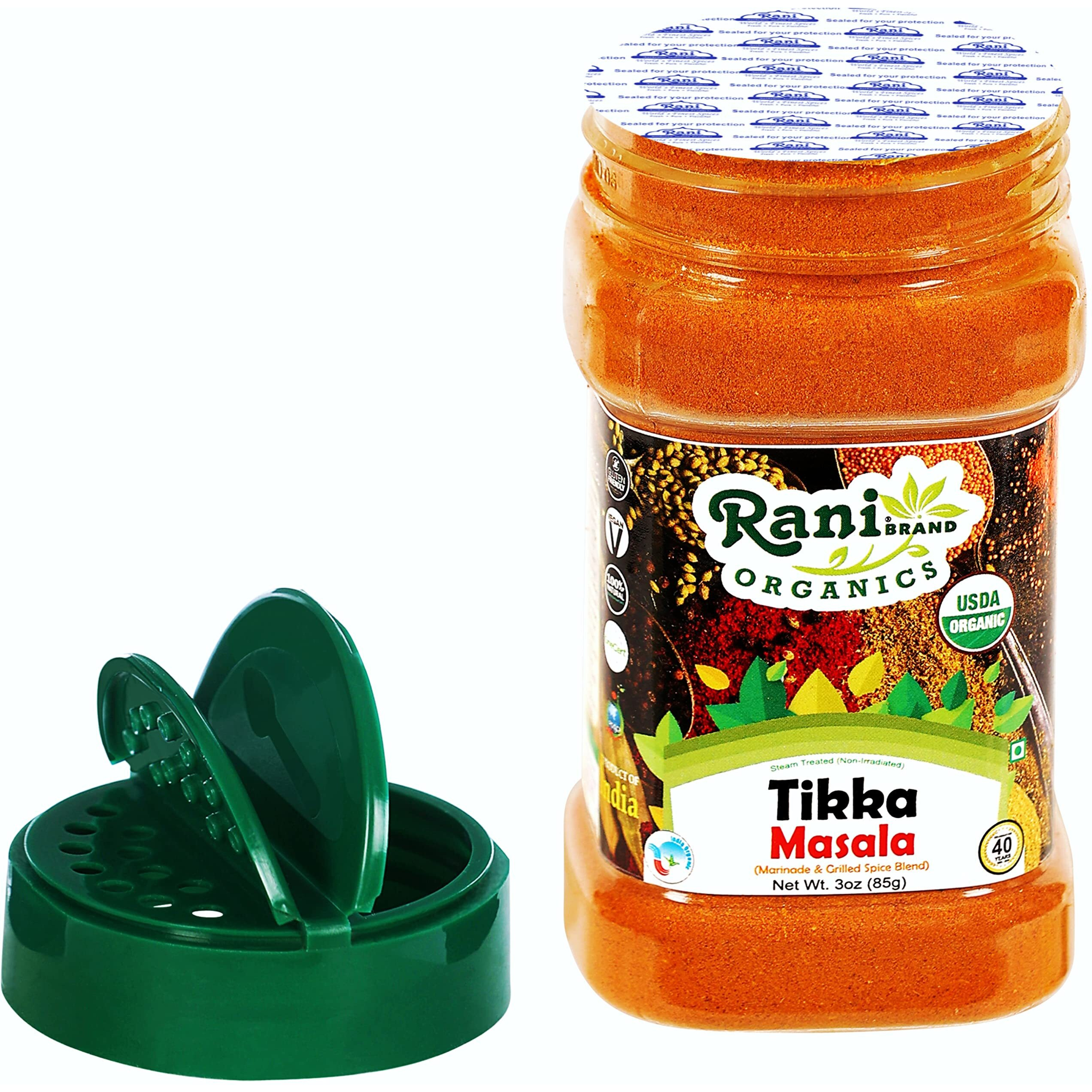 Rani Organic Tikka Masala (Marinade & Grilled Spice Blend) 6-Spice Indian Blend 3oz (85g) PET Jar ~ All Natural, Vegan, Gluten Friendly, NON-GMO, Indian Origin, USDA Certified Organic