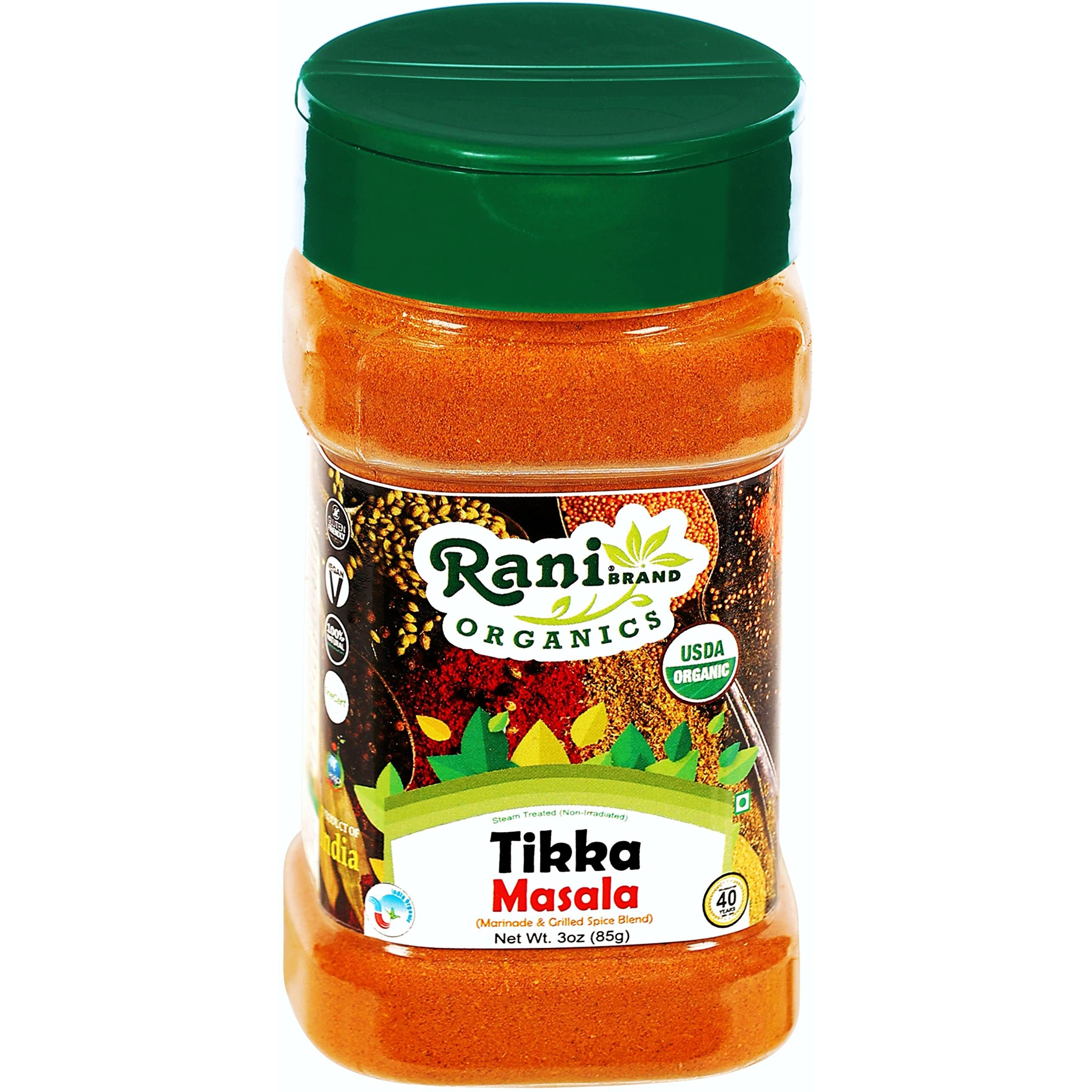 Rani Organic Tikka Masala (Marinade & Grilled Spice Blend) 6-Spice Indian Blend 3oz (85g) PET Jar ~ All Natural, Vegan, Gluten Friendly, NON-GMO, Indian Origin, USDA Certified Organic