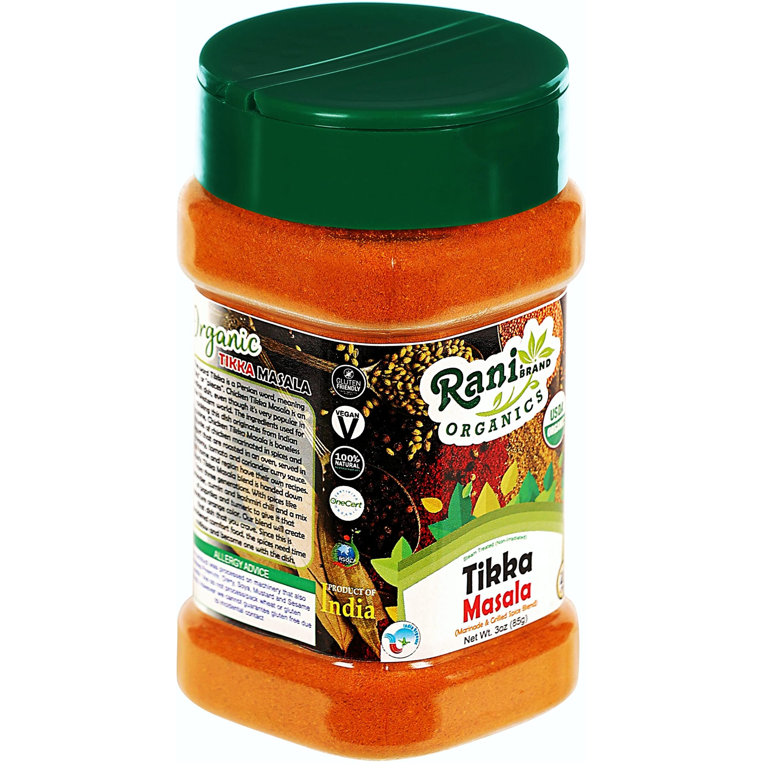 Rani Organic Tikka Masala (Marinade & Grilled Spice Blend) 6-Spice Indian Blend 3oz (85g) PET Jar ~ All Natural, Vegan, Gluten Friendly, NON-GMO, Indian Origin, USDA Certified Organic