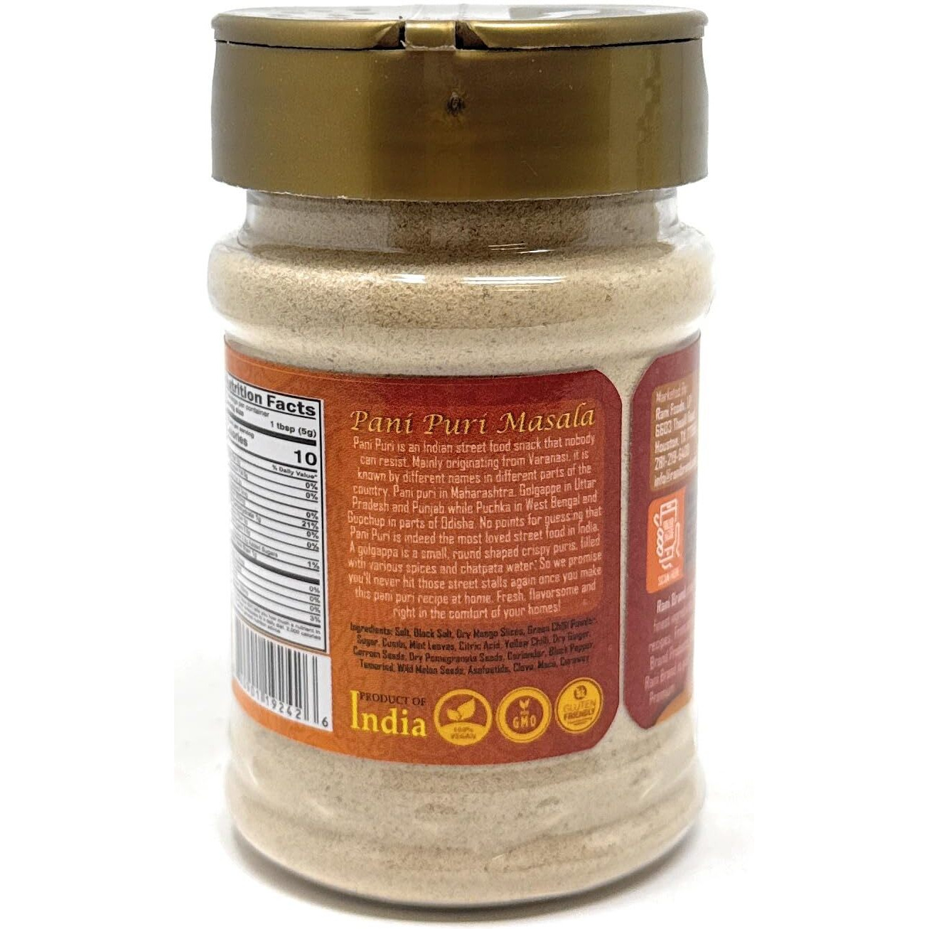 Rani Pani Puri Masala (14-Spice Blend for Indian Spicy Water) 4.2oz (120g) PET Jar ~ All Natural, Vegan, No Colors, Gluten Friendly, NON-GMO, Kosher, Indian Origin, gol gappa