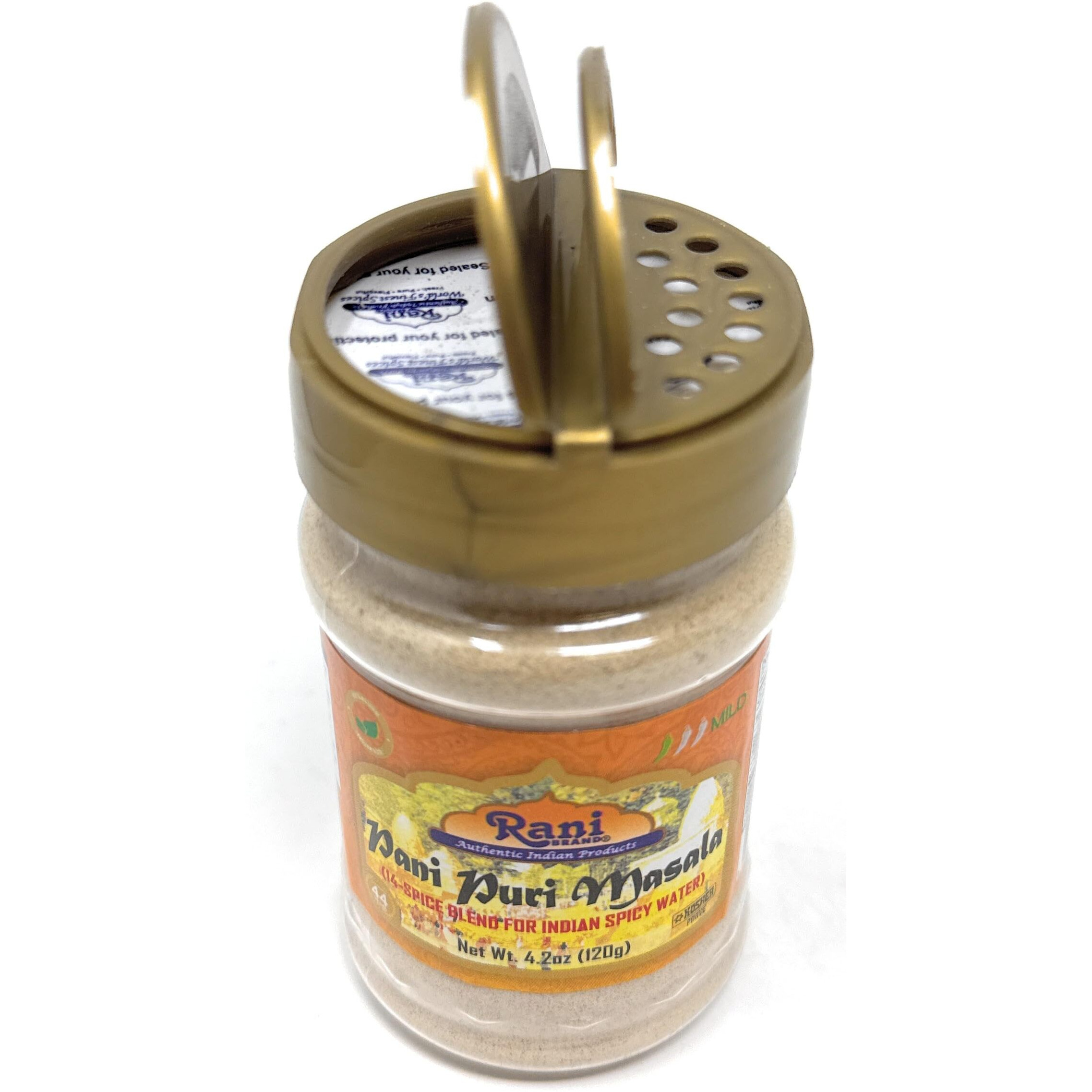 Rani Pani Puri Masala (14-Spice Blend for Indian Spicy Water) 4.2oz (120g) PET Jar ~ All Natural, Vegan, No Colors, Gluten Friendly, NON-GMO, Kosher, Indian Origin, gol gappa