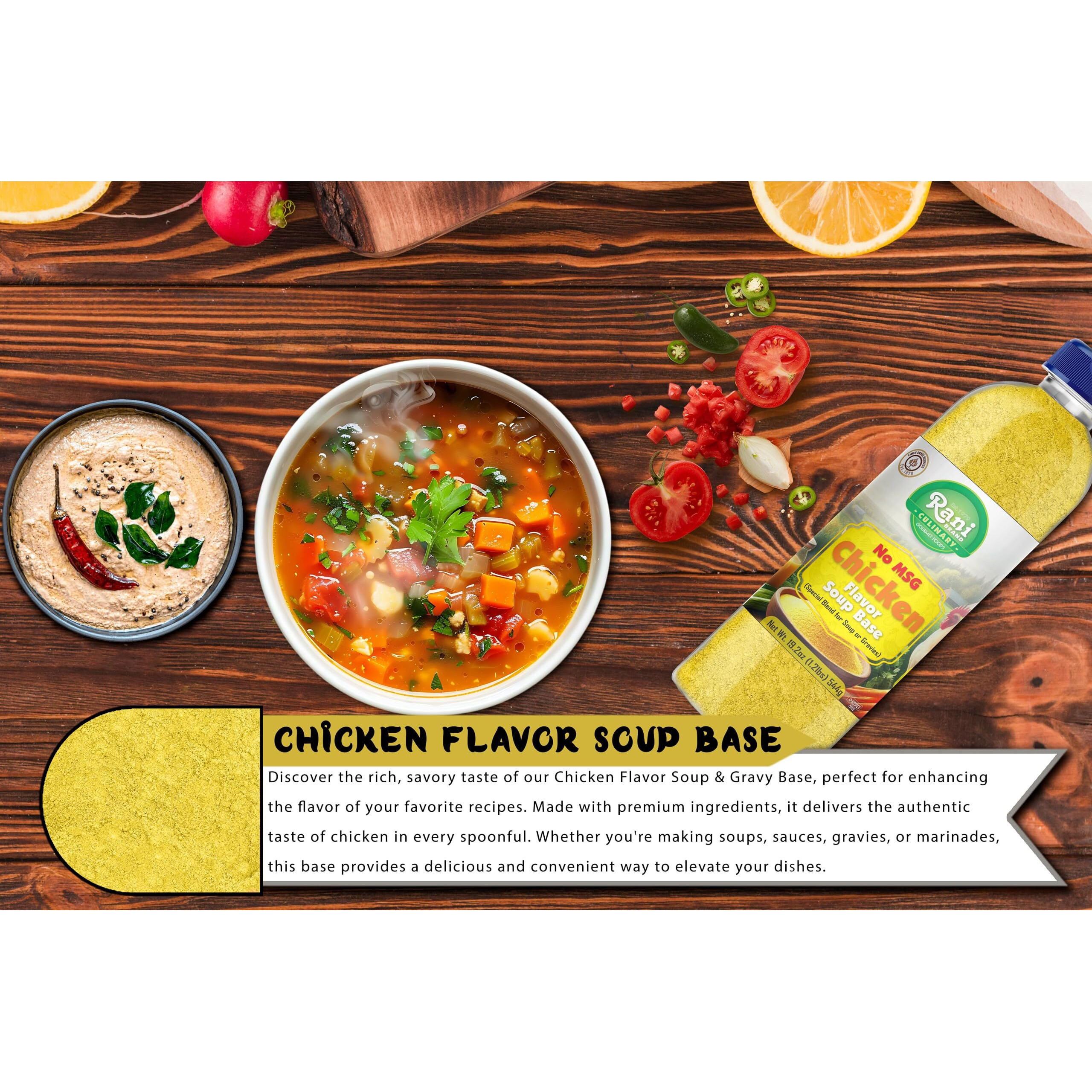 Rani Premium Chicken Base (Special Blend for Soup or Gravies) 19.2oz (1.2lbs) 544g PET Jar ~ All Natural, Gluten Friendly, NON-GMO, Kosher, Vegan, Indian Origin