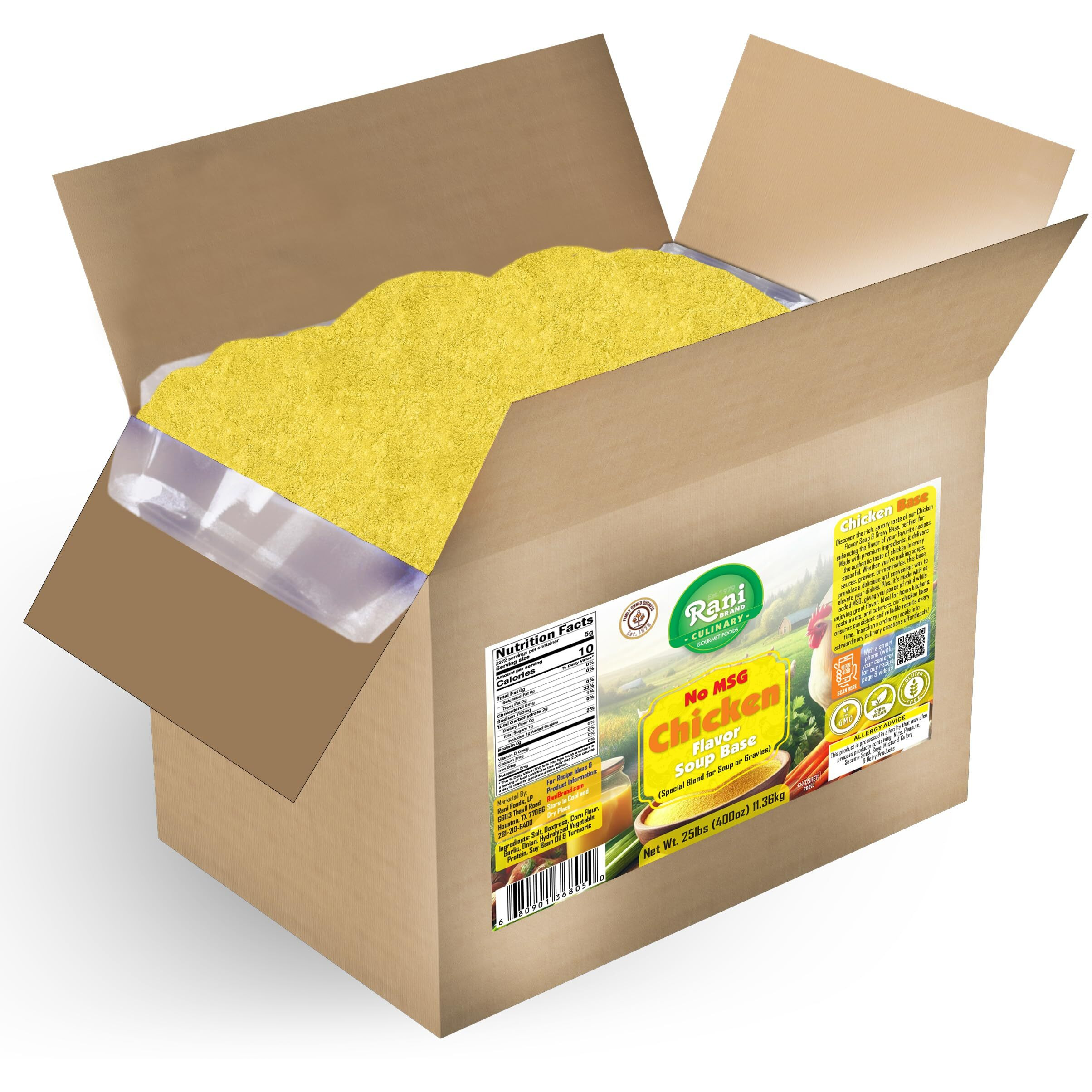 Rani Premium Chicken Base (Special Blend for Soup or Gravies) 400oz (25lbs) 11.36kg Bulk Box ~ All Natural, Gluten Friendly, NON-GMO, Kosher, Vegan, Indian Origin