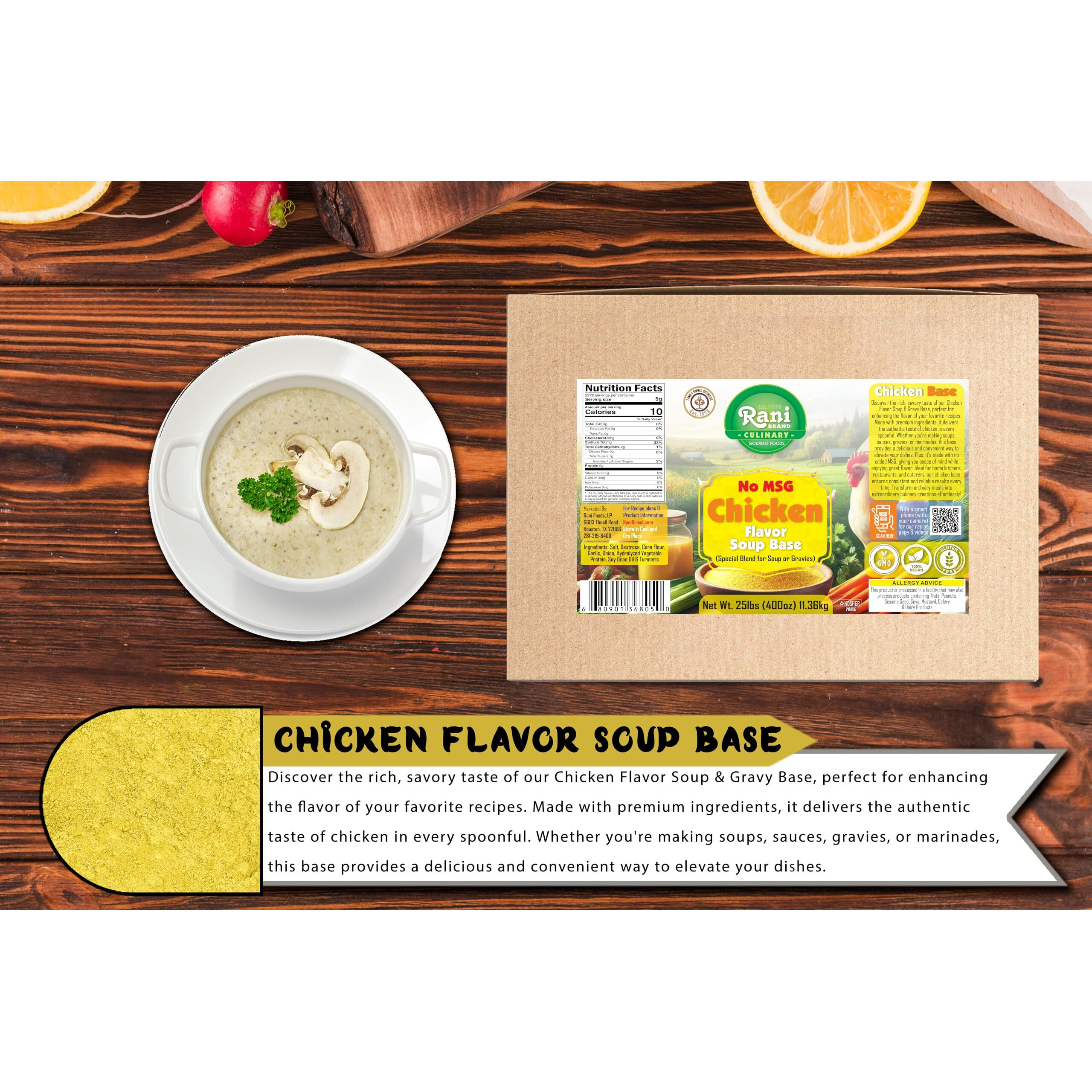 Rani Premium Chicken Base (Special Blend for Soup or Gravies) 400oz (25lbs) 11.36kg Bulk Box ~ All Natural, Gluten Friendly, NON-GMO, Kosher, Vegan, Indian Origin