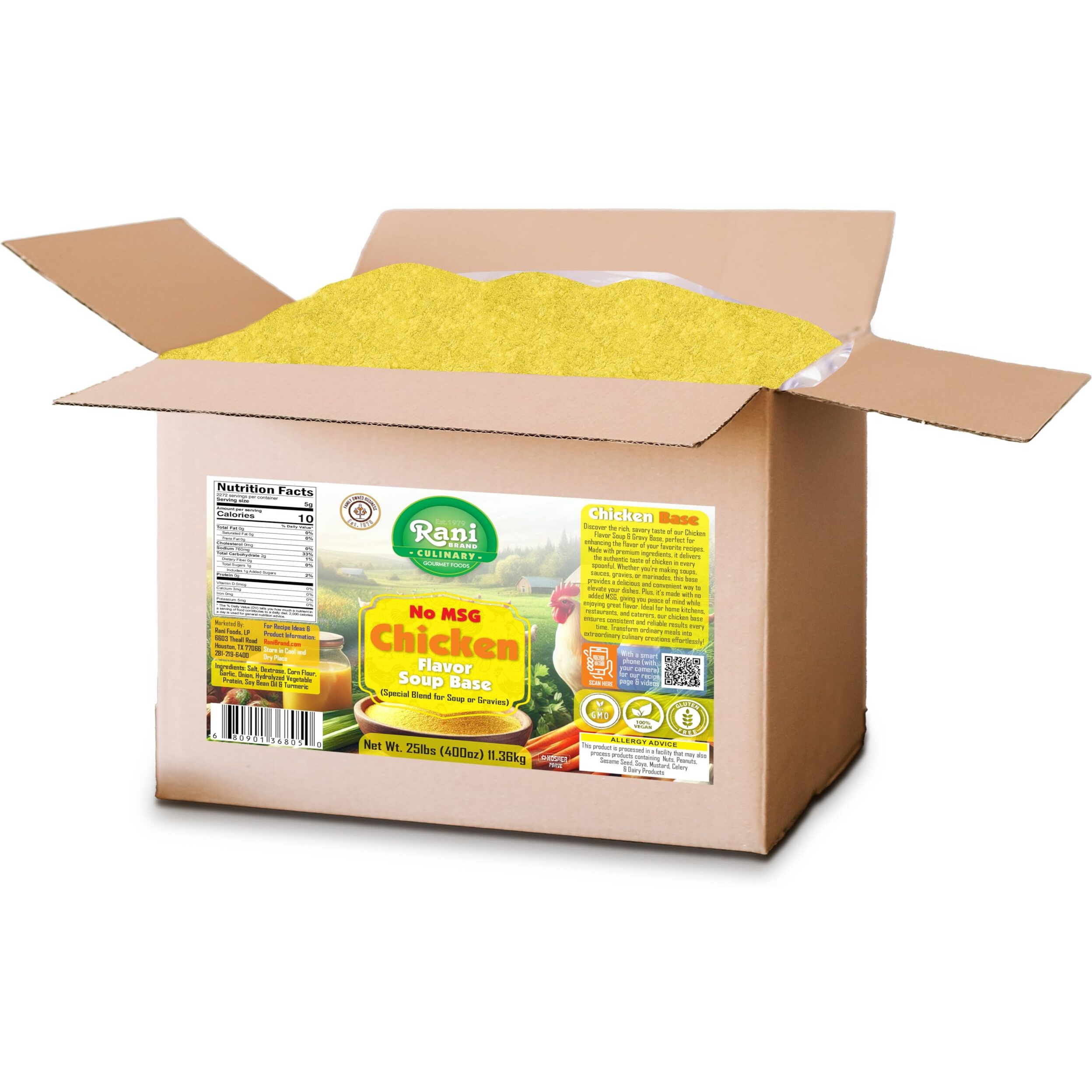 Rani Premium Chicken Base (Special Blend for Soup or Gravies) 400oz (25lbs) 11.36kg Bulk Box ~ All Natural, Gluten Friendly, NON-GMO, Kosher, Vegan, Indian Origin