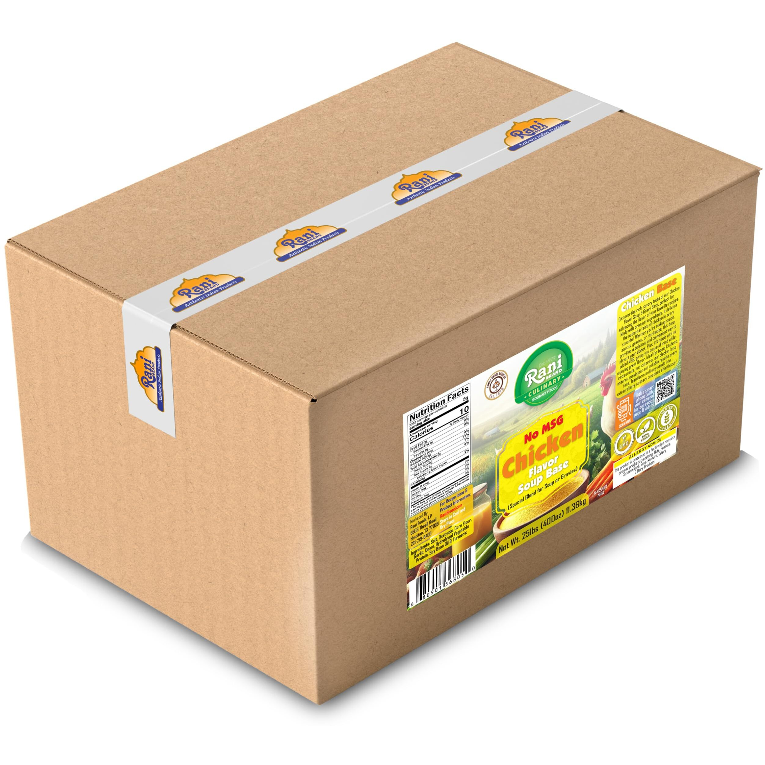 Rani Premium Chicken Base (Special Blend for Soup or Gravies) 400oz (25lbs) 11.36kg Bulk Box ~ All Natural, Gluten Friendly, NON-GMO, Kosher, Vegan, Indian Origin