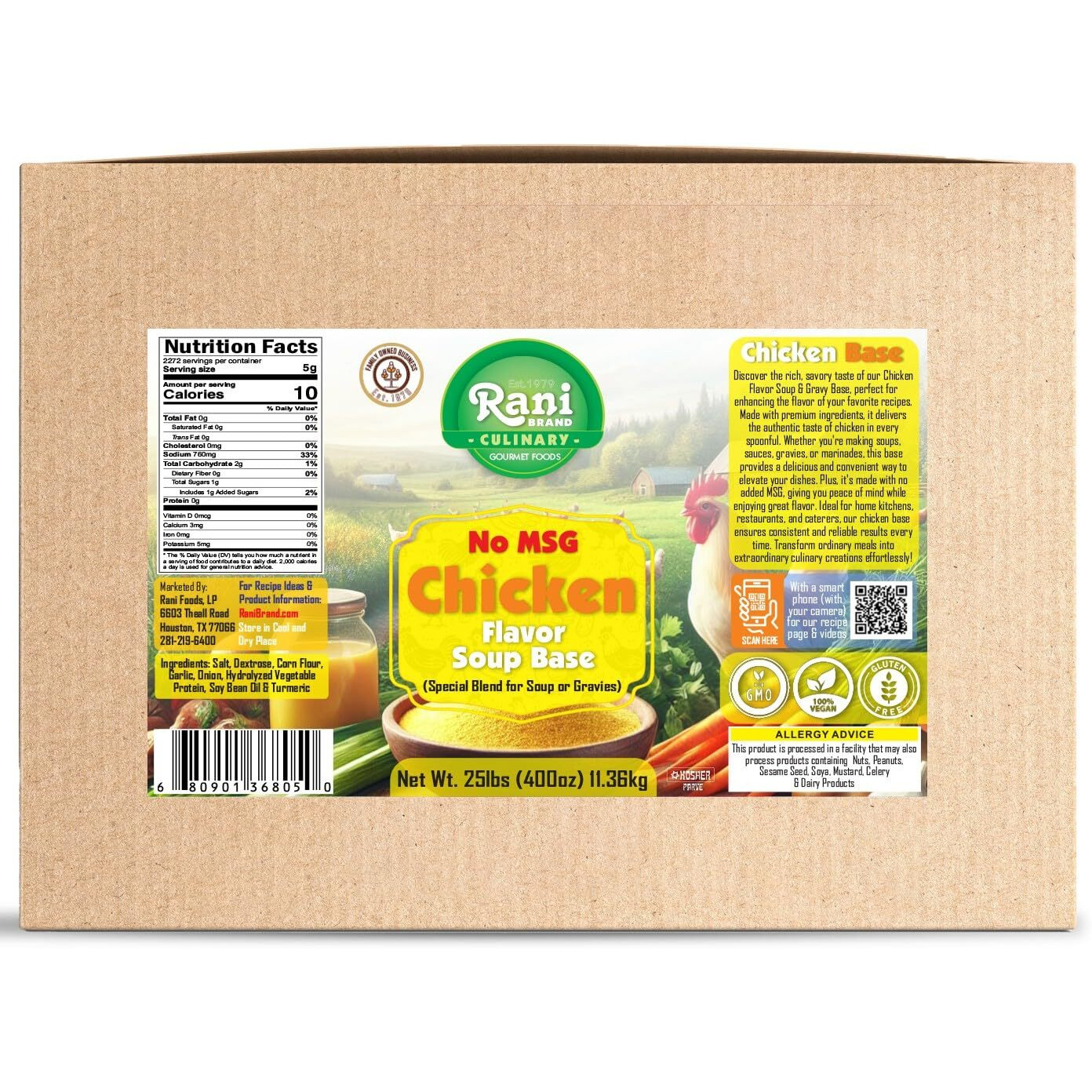 Rani Premium Chicken Base (Special Blend for Soup or Gravies) 400oz (25lbs) 11.36kg Bulk Box ~ All Natural, Gluten Friendly, NON-GMO, Kosher, Vegan, Indian Origin
