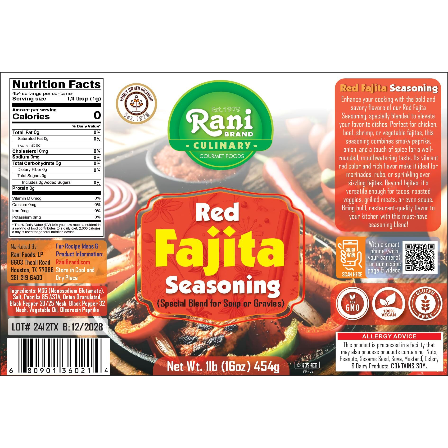 Rani Red Fajita Seasoning (Special Blend for Soup or Gravies) 16oz (1lb) 454g PET Jar ~ All Natural, Gluten Friendly, NON-GMO, Kosher, Vegan, Indian Origin