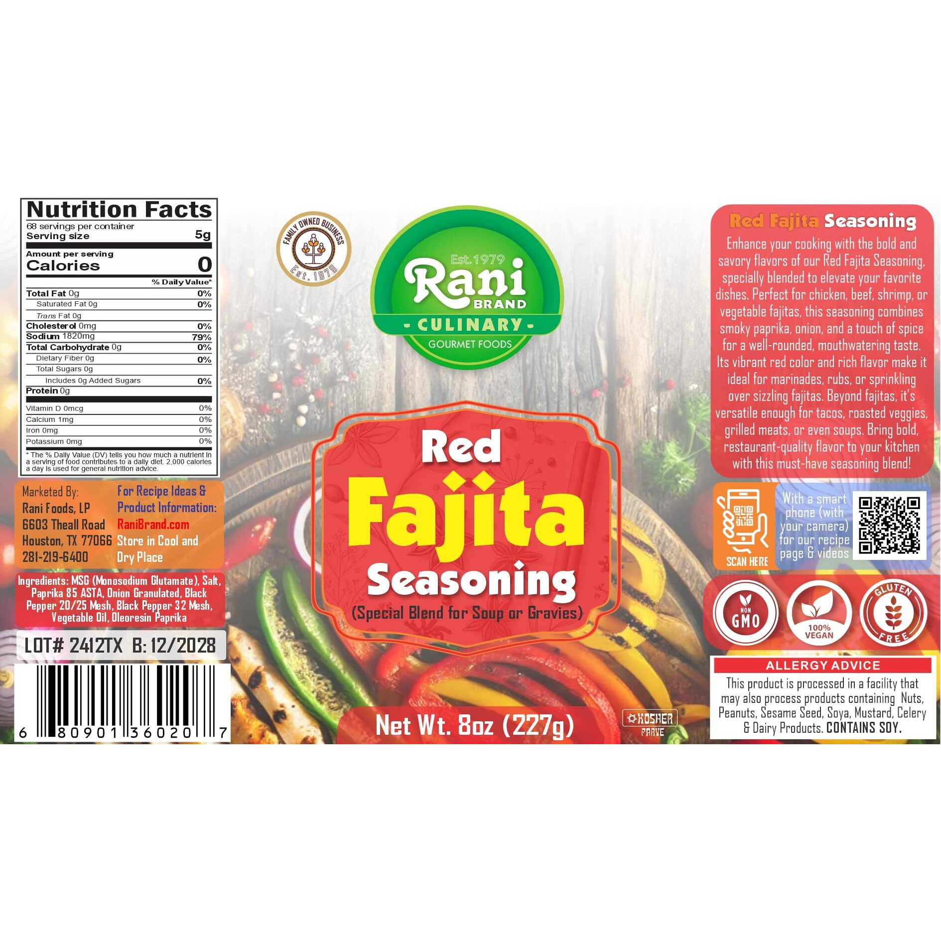 Rani Red Fajita Seasoning (Special Blend for Soup or Gravies) 8oz (227g) PET Jar ~ All Natural, Gluten Friendly, NON-GMO, Kosher, Vegan, Indian Origin
