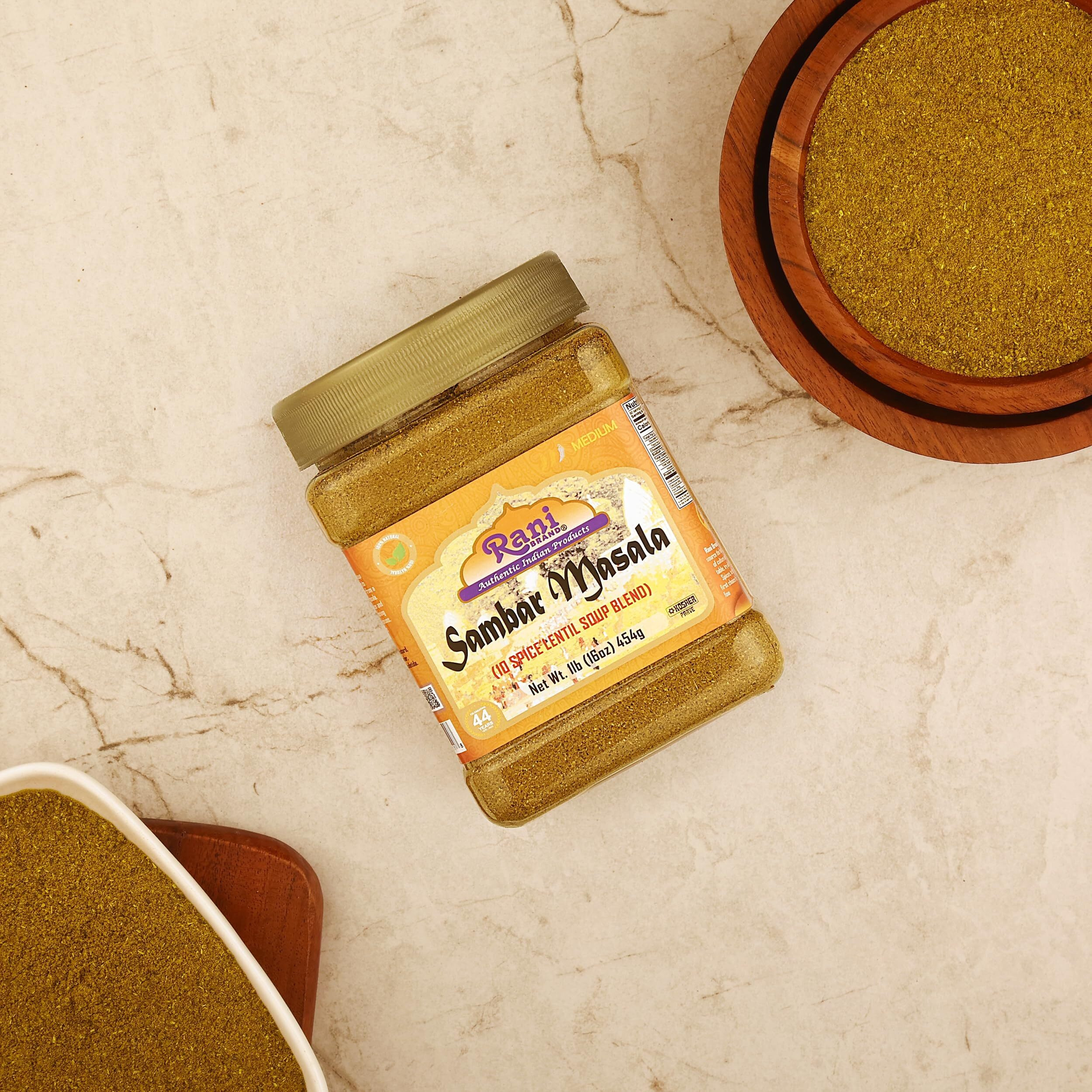 Rani Sambar Masala (Lentil Soup Spice Blend) 16oz (1lb) 454g PET Jar ~ All Natural, Vegan, No Colors, Gluten Friendly, NON-GMO, Kosher, Indian Origin