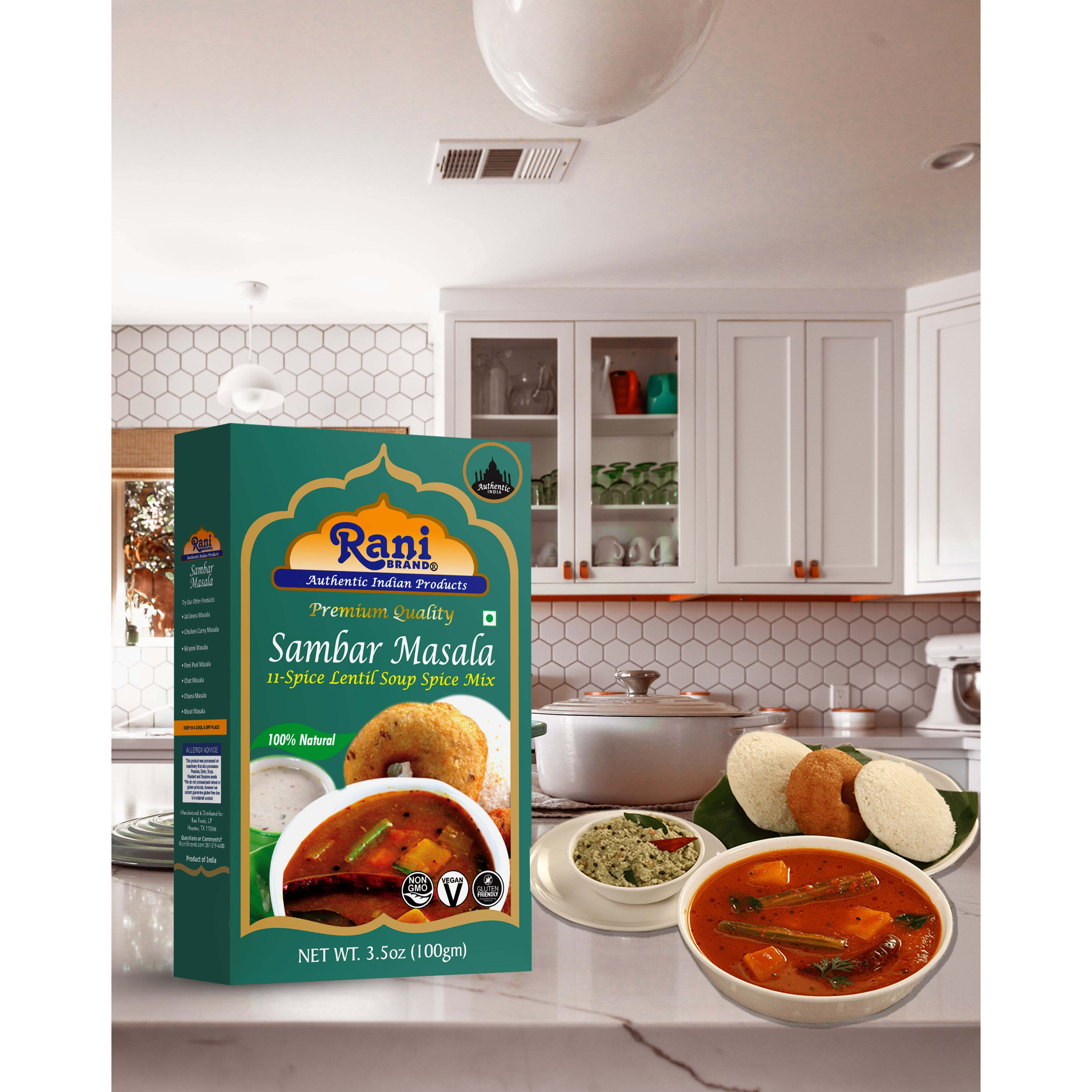 Rani Sambar Masala (Lentil Soup Spice Blend) 3.5oz (100g) ~ All Natural, Vegan, No Colors, Gluten Friendly, NON-GMO, Indian Origin