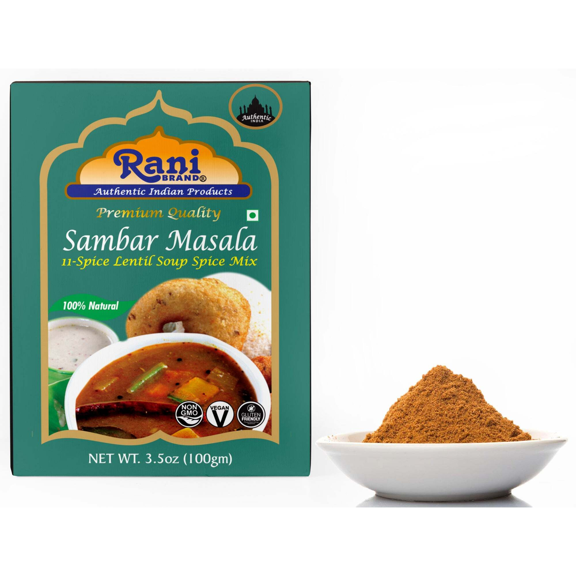 Rani Sambar Masala (Lentil Soup Spice Blend) 3.5oz (100g) ~ All Natural, Vegan, No Colors, Gluten Friendly, NON-GMO, Indian Origin