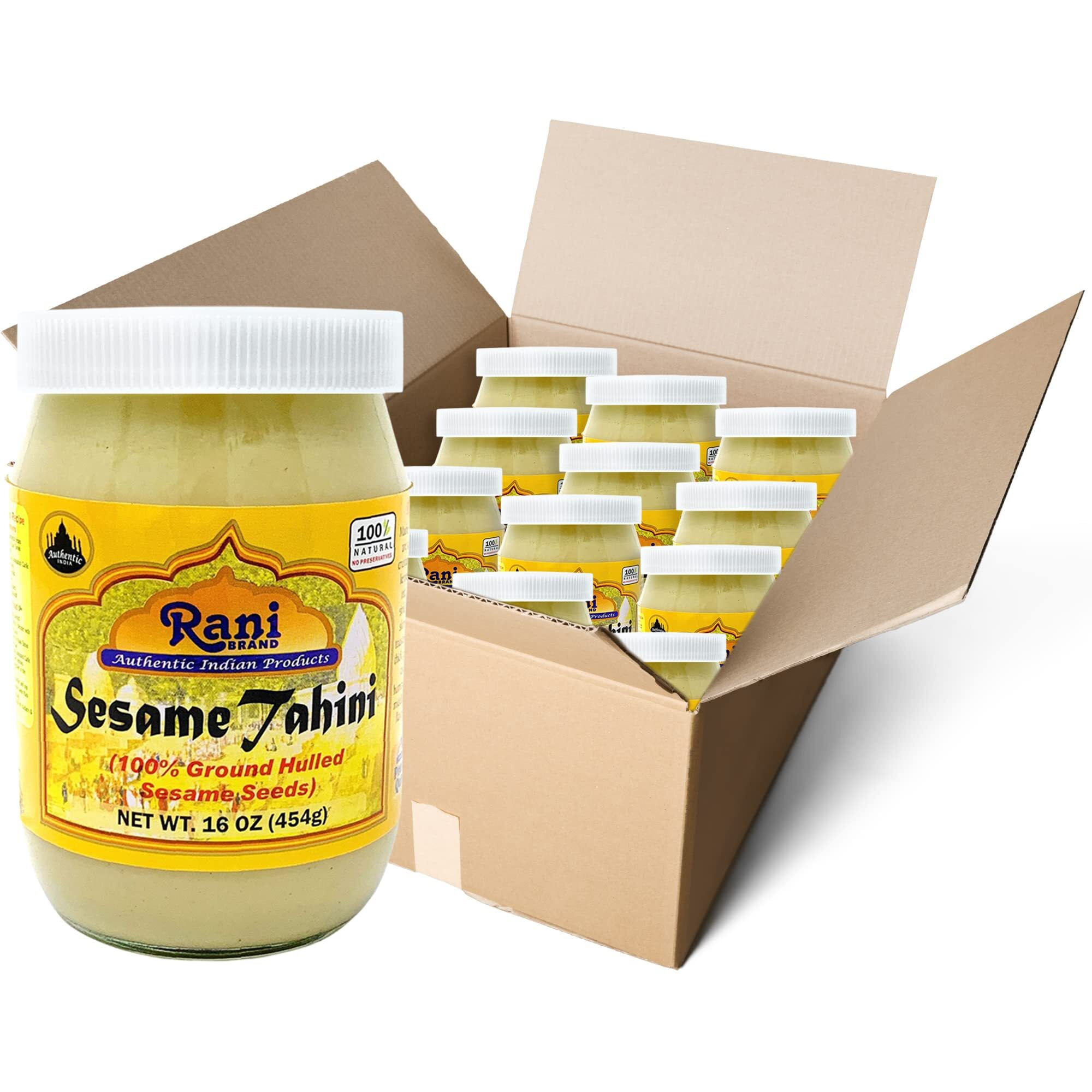 Rani Sesame Tahini (Sesame Butter) 16oz (1lb) 454g, Pack of 12, Glass Jar, Vegan, No added sugar, No Sodium ~ Gluten Free, NON-GMO, No Colors, USA Made (Size 16oz (1lb) 454g)