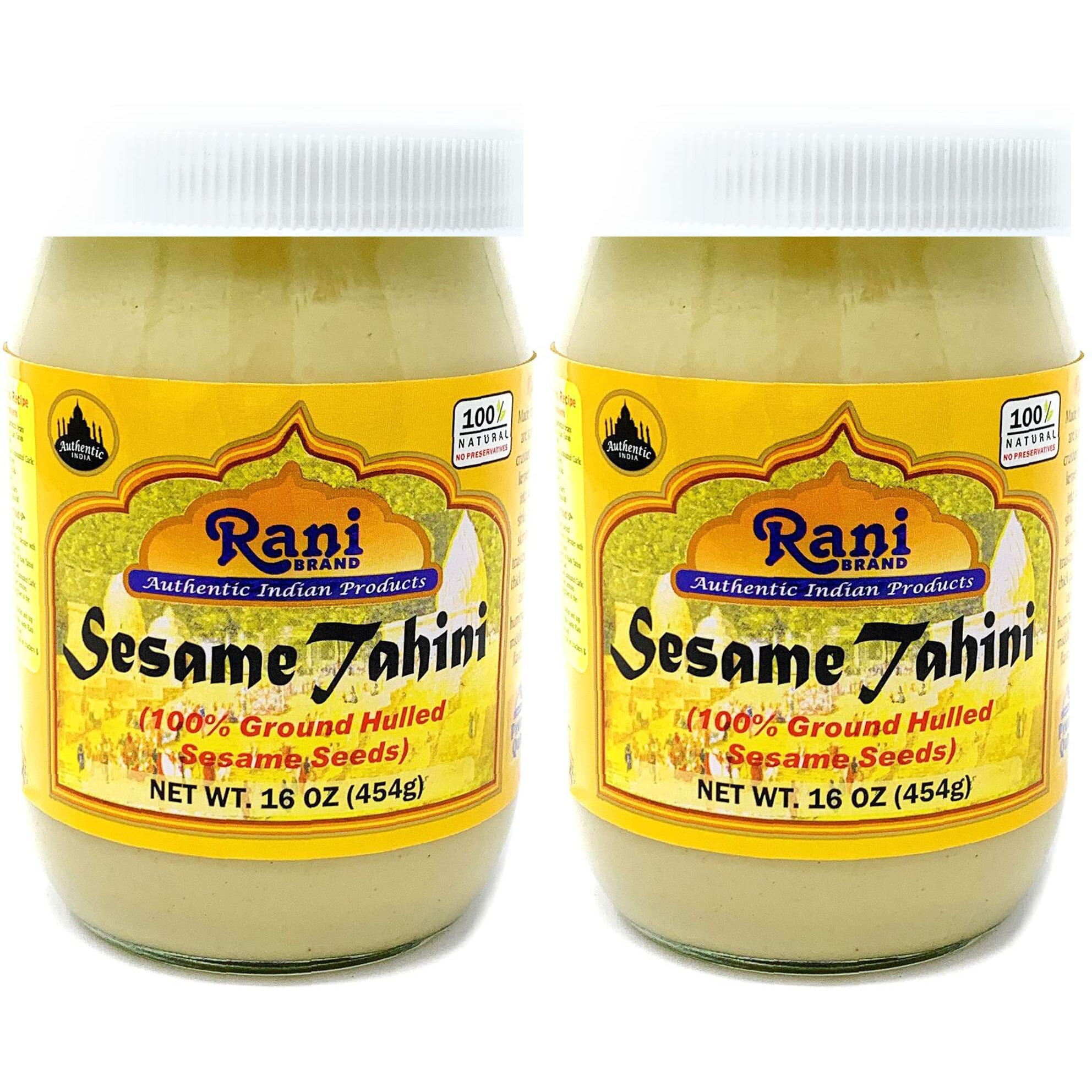 Rani Sesame Tahini (Sesame Butter) 16oz (1lb) 454g, Pack of 2, Glass Jar, Vegan, No added sugar, No Sodium ~ Gluten Free, NON-GMO, No Colors, USA Made (Size 16oz (1lb) 454g)