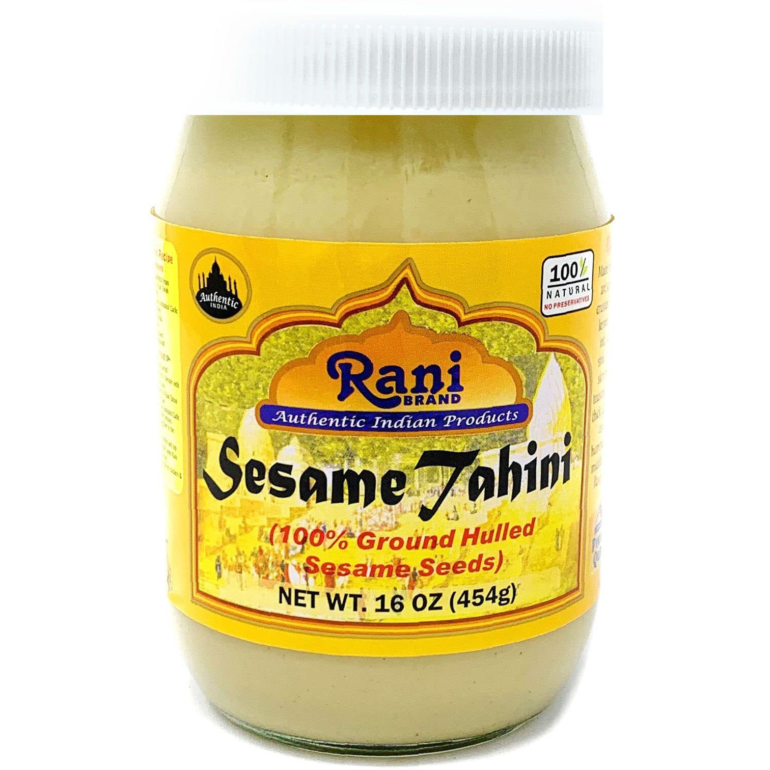 Rani Sesame Tahini (Sesame Butter) 16oz (1lb) 454g, Pack of 2, Glass Jar, Vegan, No added sugar, No Sodium ~ Gluten Free, NON-GMO, No Colors, USA Made (Size 16oz (1lb) 454g)