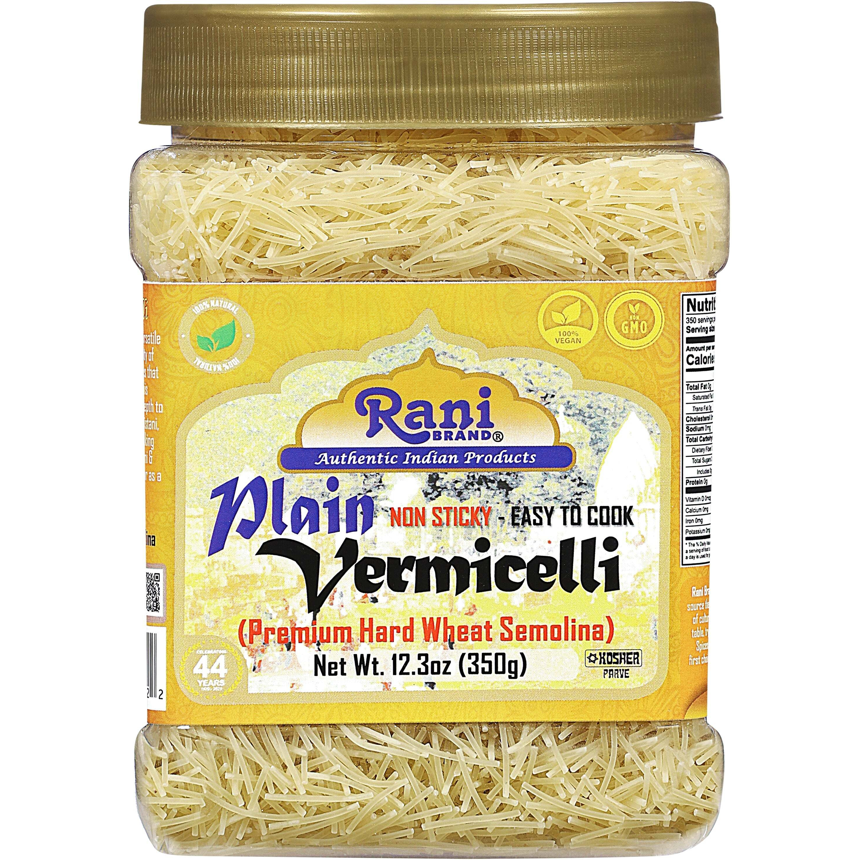 Rani Plain Vermicelli (Wheat Noodles) 12.25oz (350g) PET Jar ~ All Natural, Vegan, NON-GMO, Kosher, Indian Origin