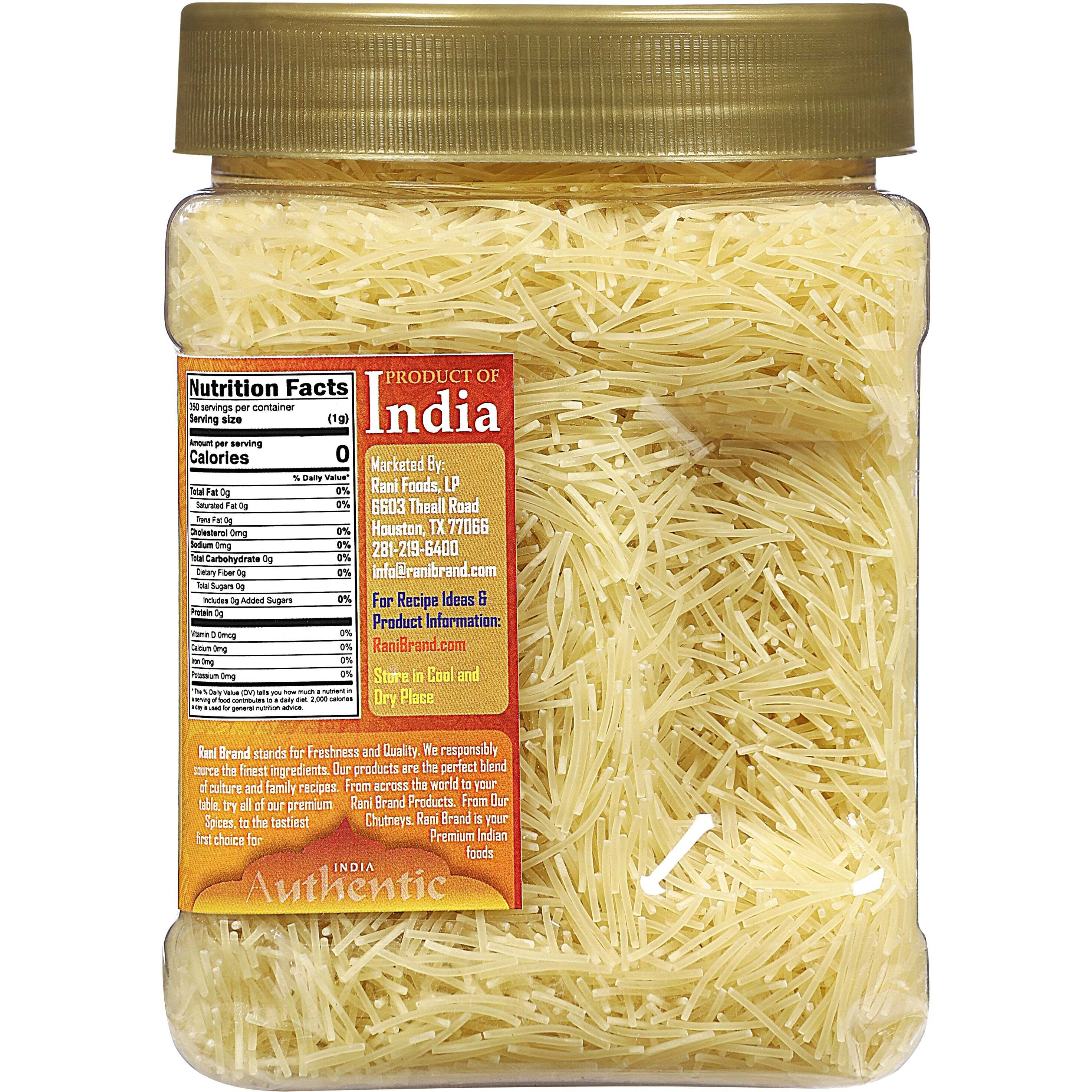 Rani Plain Vermicelli (Wheat Noodles) 12.25oz (350g) PET Jar ~ All Natural, Vegan, NON-GMO, Kosher, Indian Origin